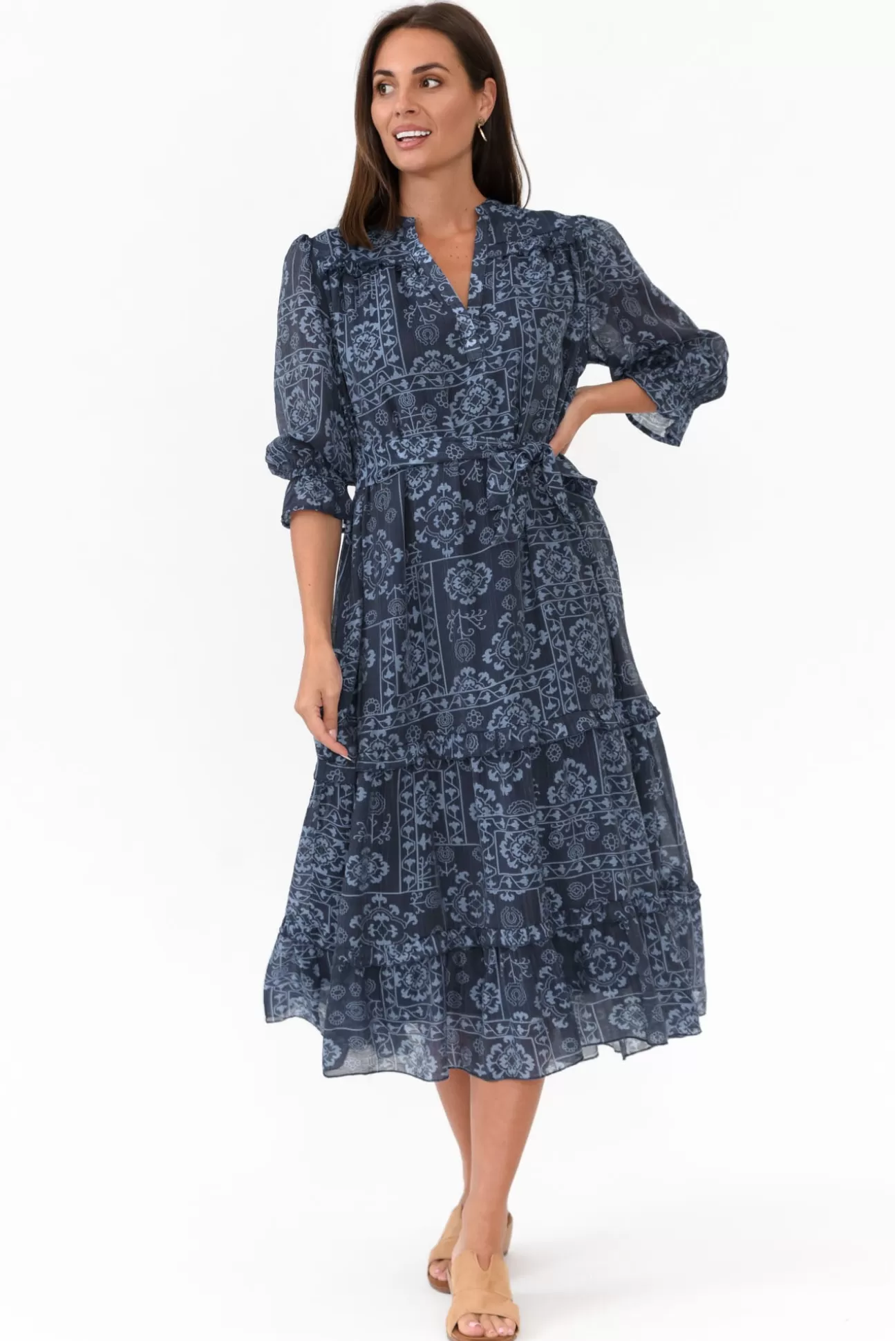 New U Collection Malcolm Navy Paisley Frill Dress Store