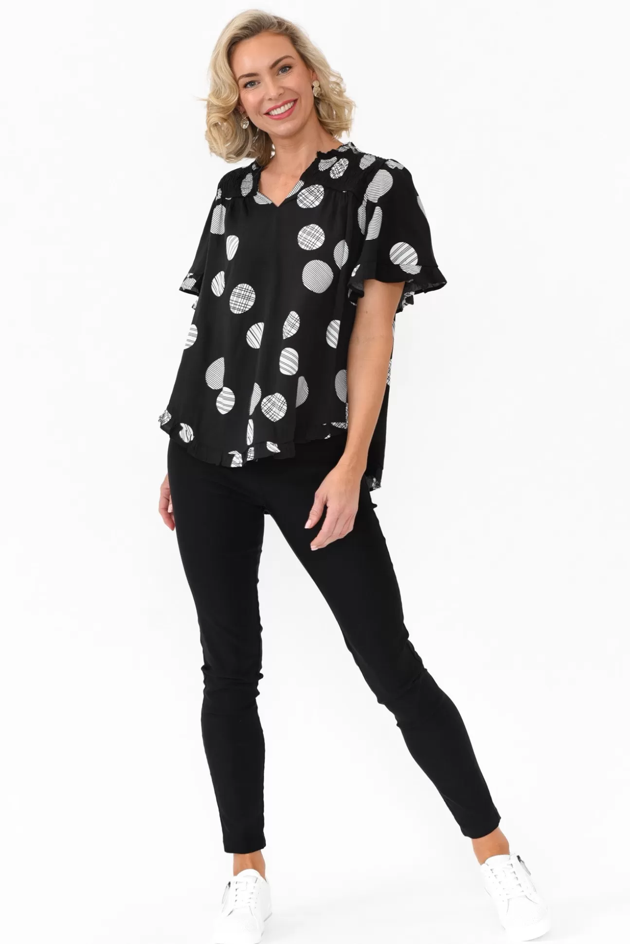 Willow Tree Malika Black Spot Frill Top Hot