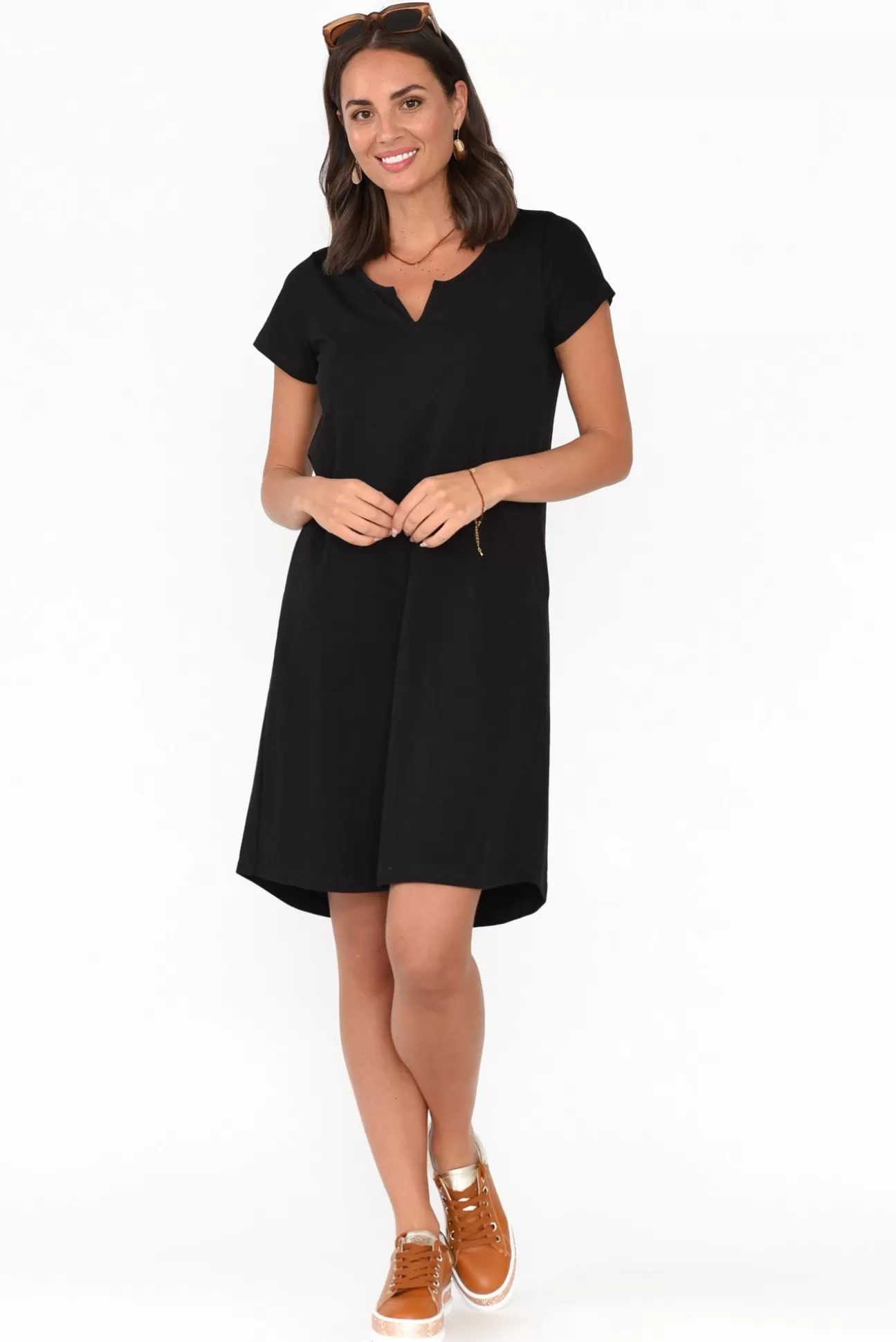 One Ten Willow Mandy Black Cotton Tee Dress Clearance