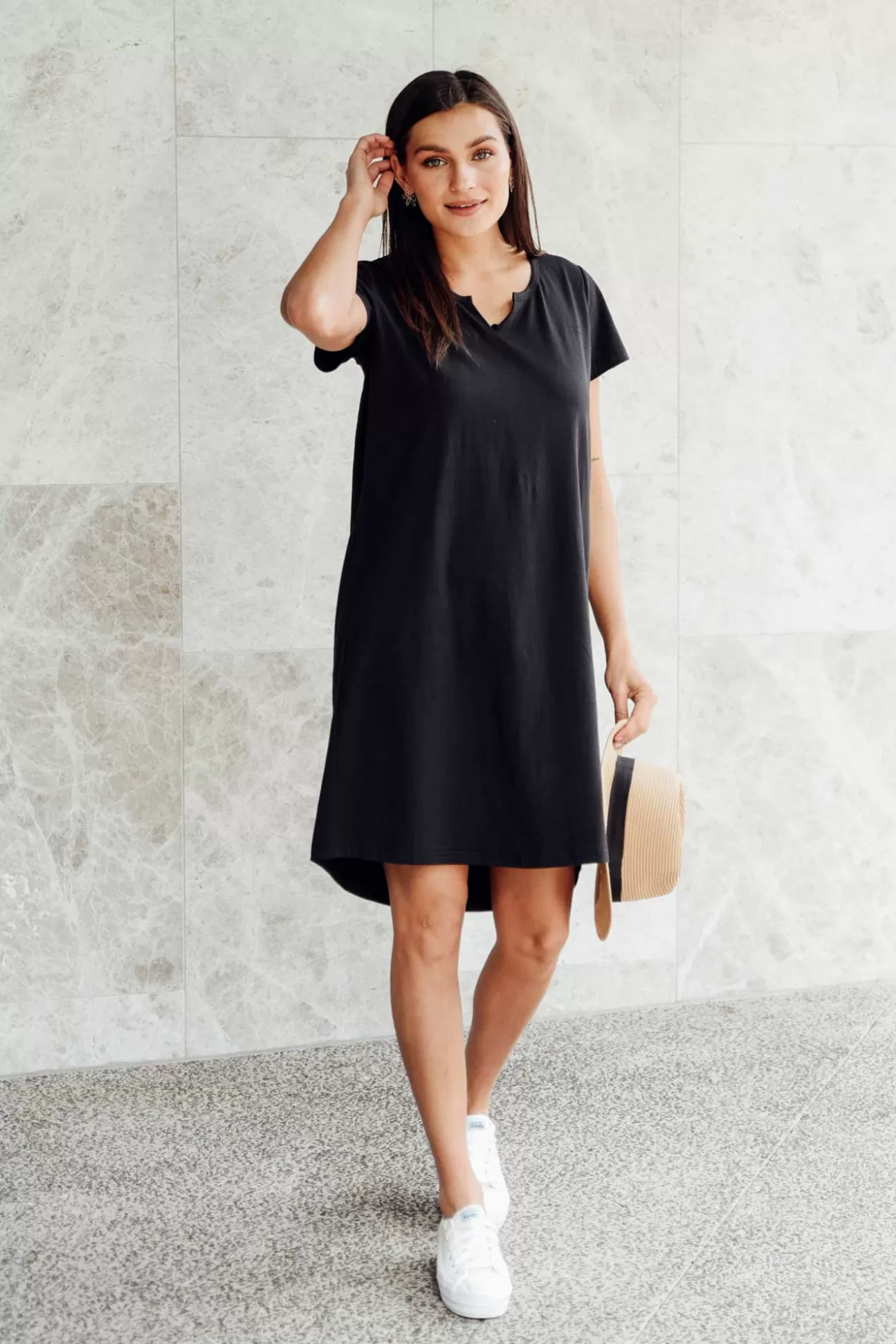 One Ten Willow Mandy Black Cotton Tee Dress Clearance