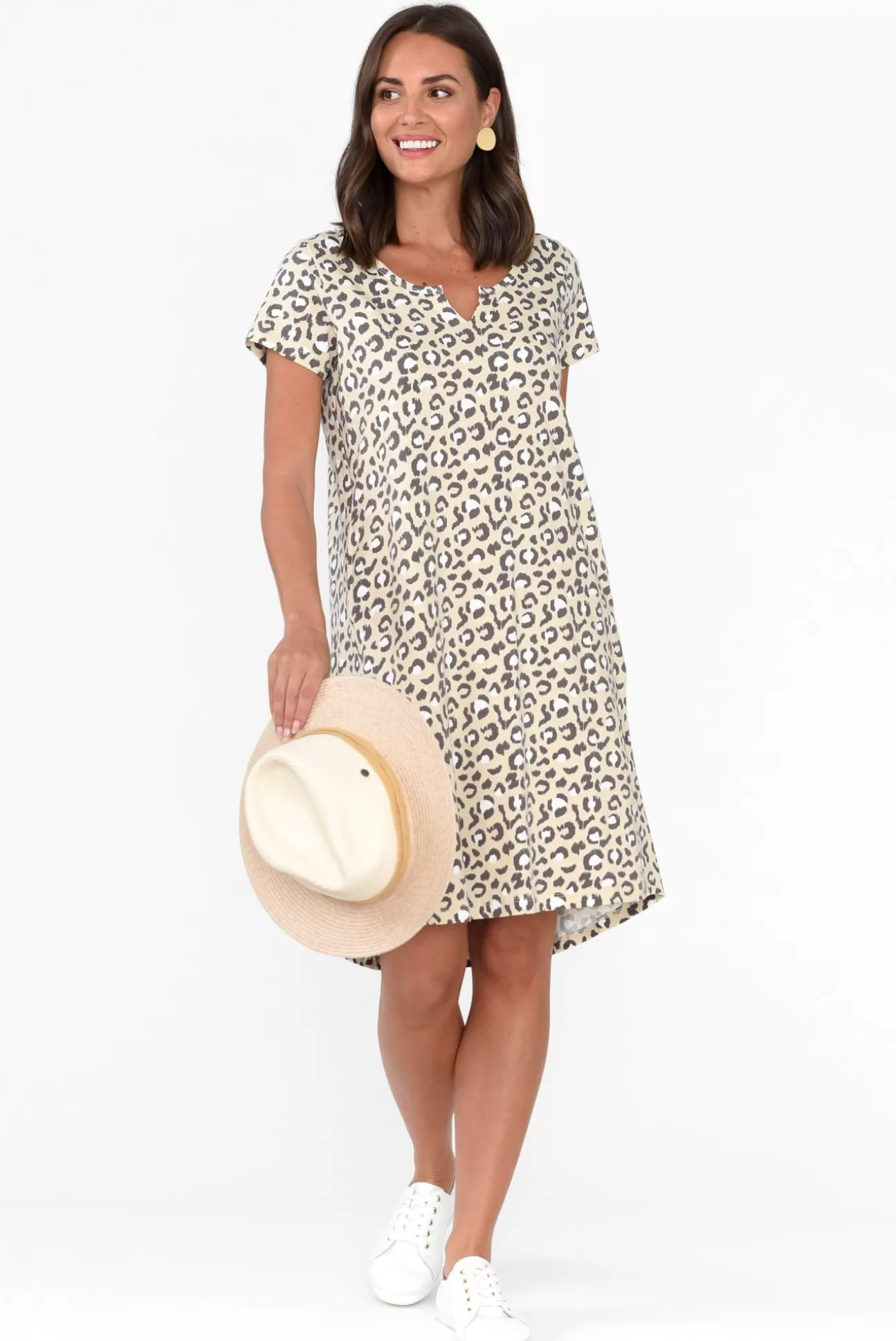 One Ten Willow Mandy Brown Leopard Cotton Tee Dress Clearance