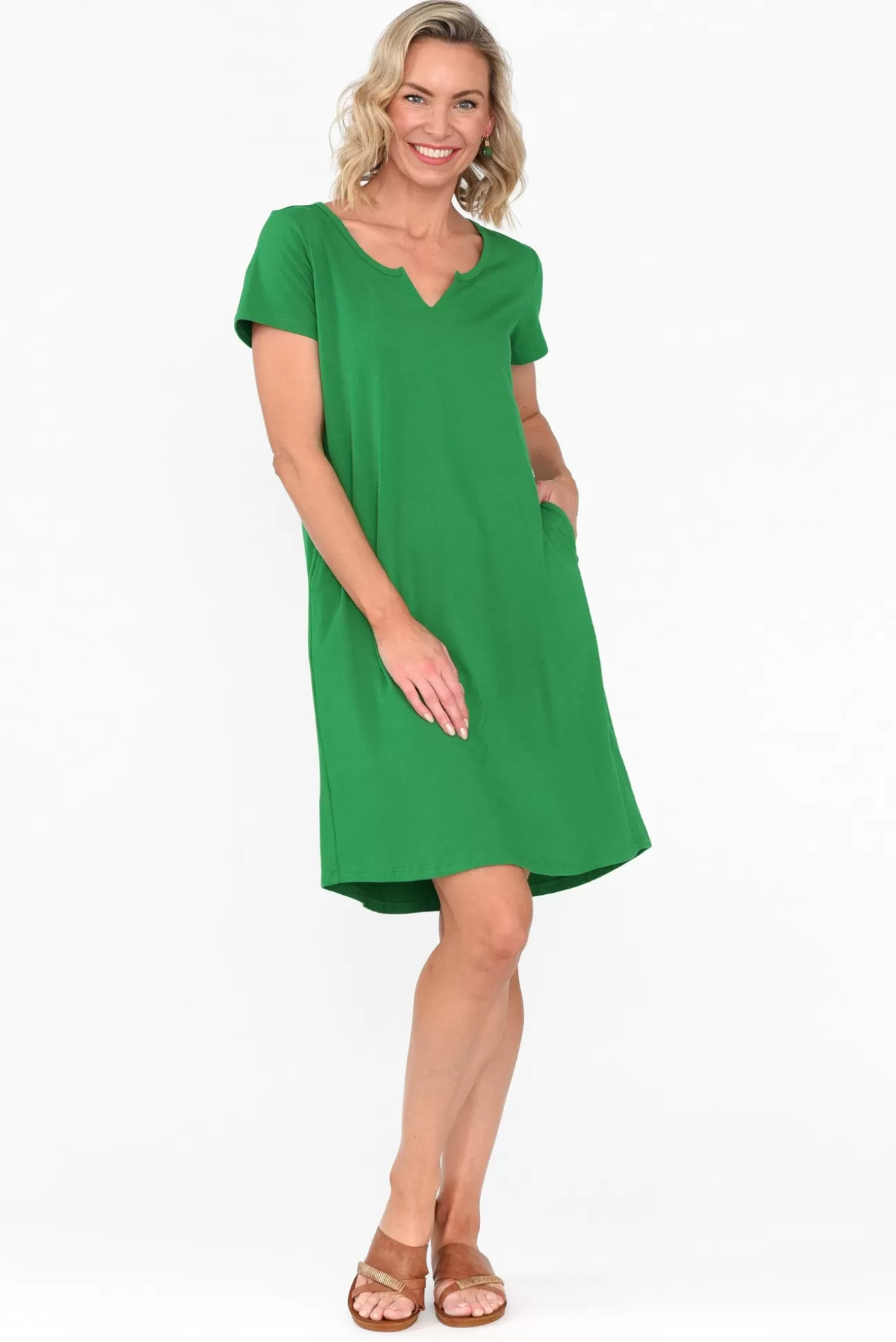 One Ten Willow Mandy Green Cotton Tee Dress Discount