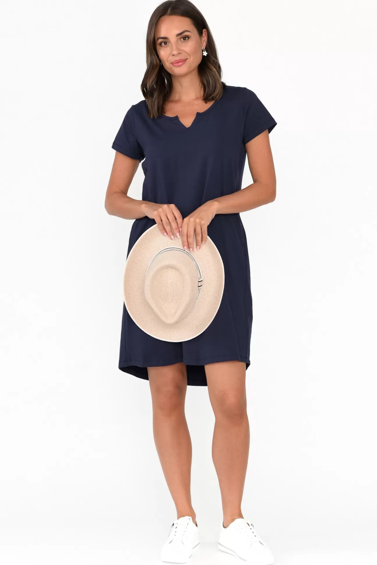 One Ten Willow Mandy Navy Cotton Tee Dress New