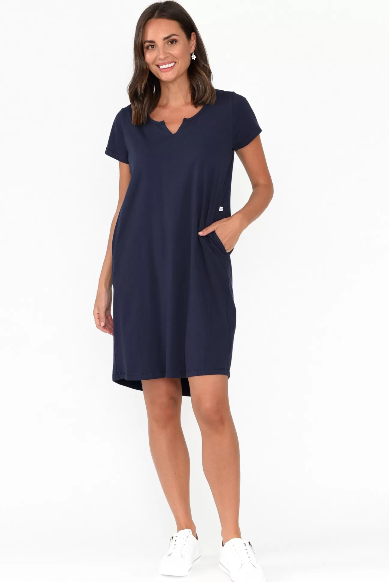 One Ten Willow Mandy Navy Cotton Tee Dress New