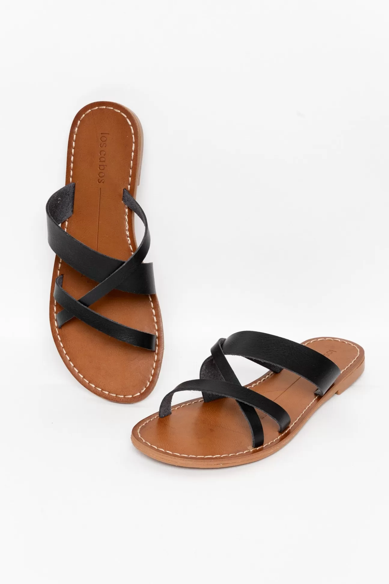 Los Cabos Mans Black Cross Over Strappy Slide Best