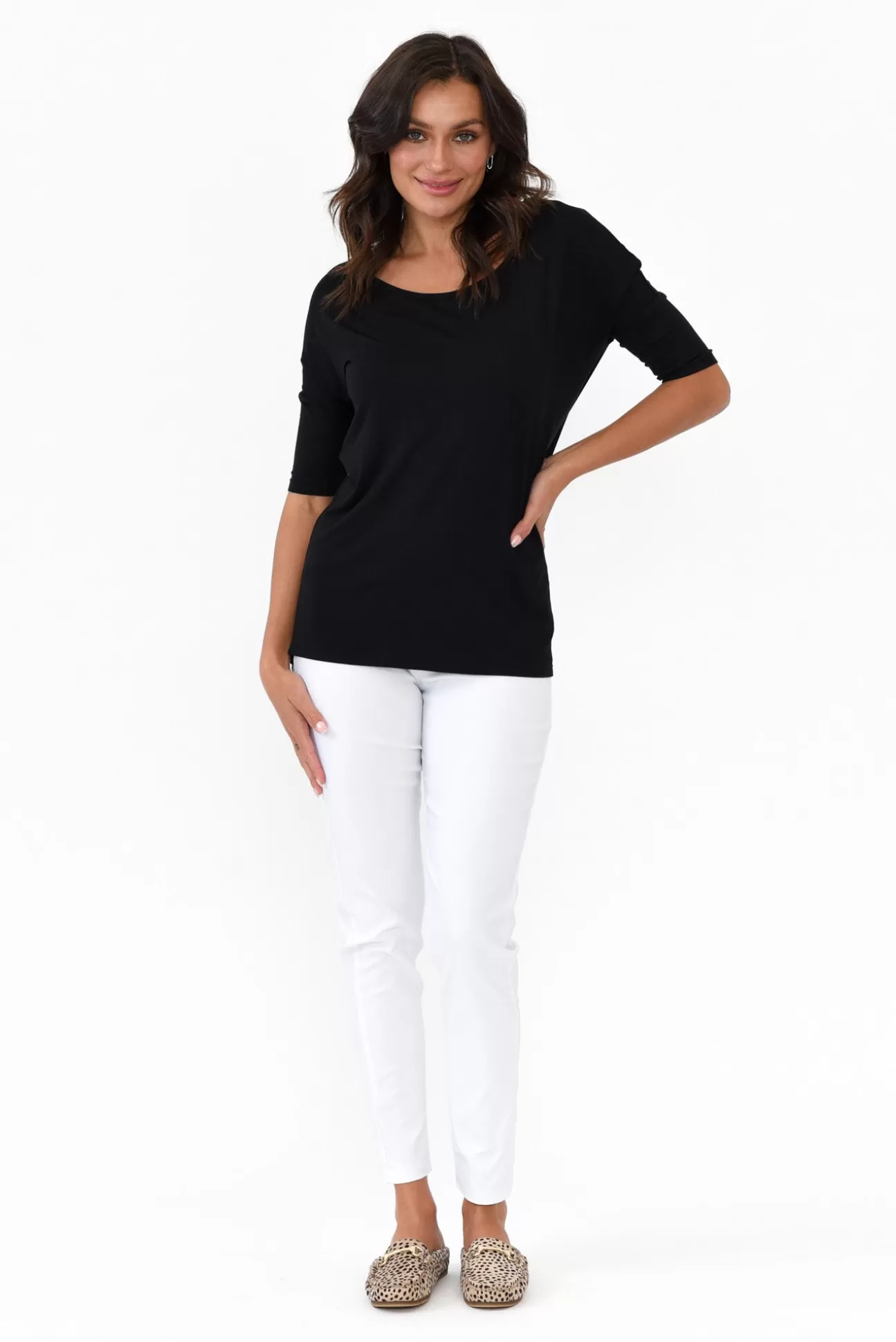 Betty Basics Marbella Black Scoop Neck Tee Store