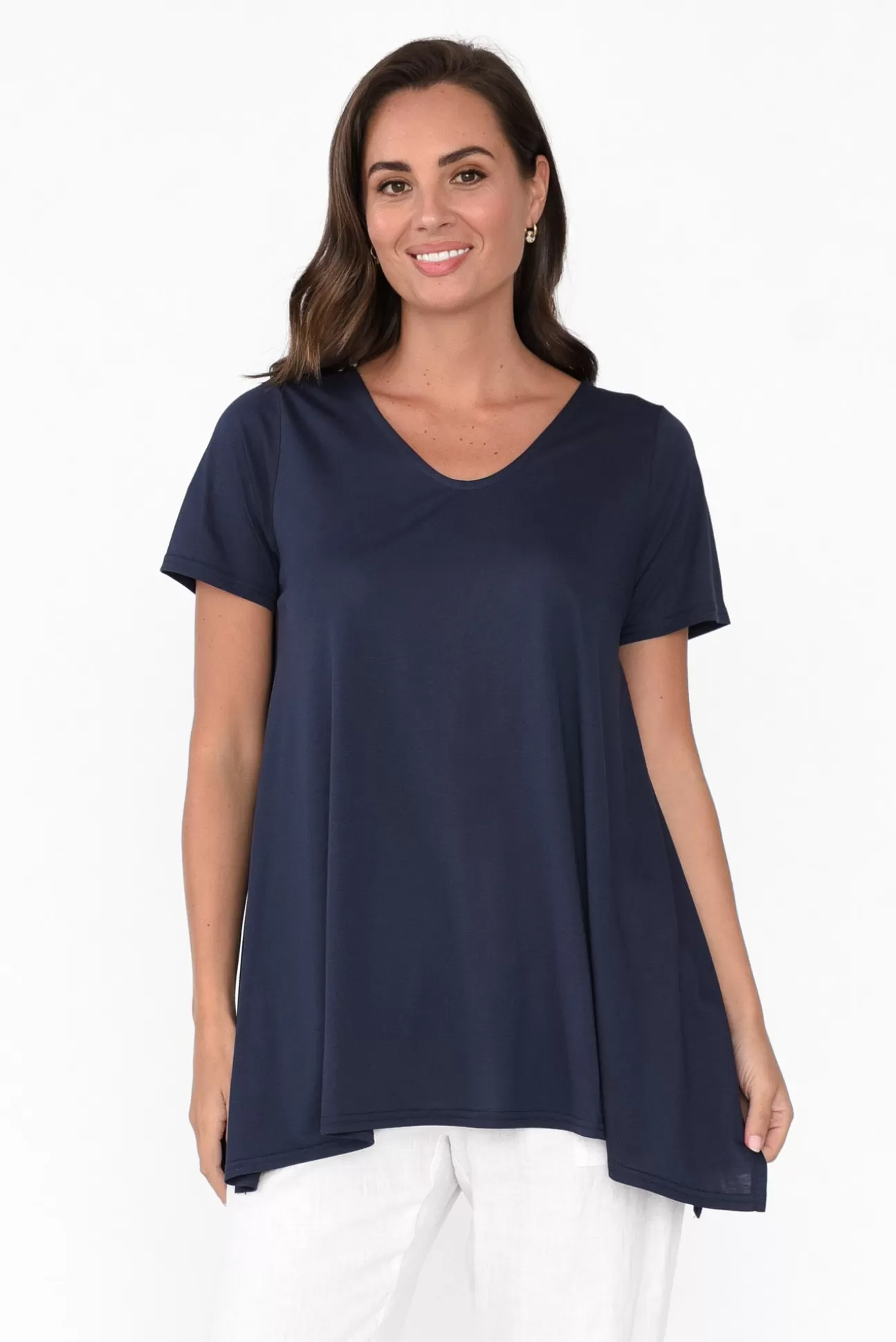 Tirelli Marcy Navy Drape Cotton Top New