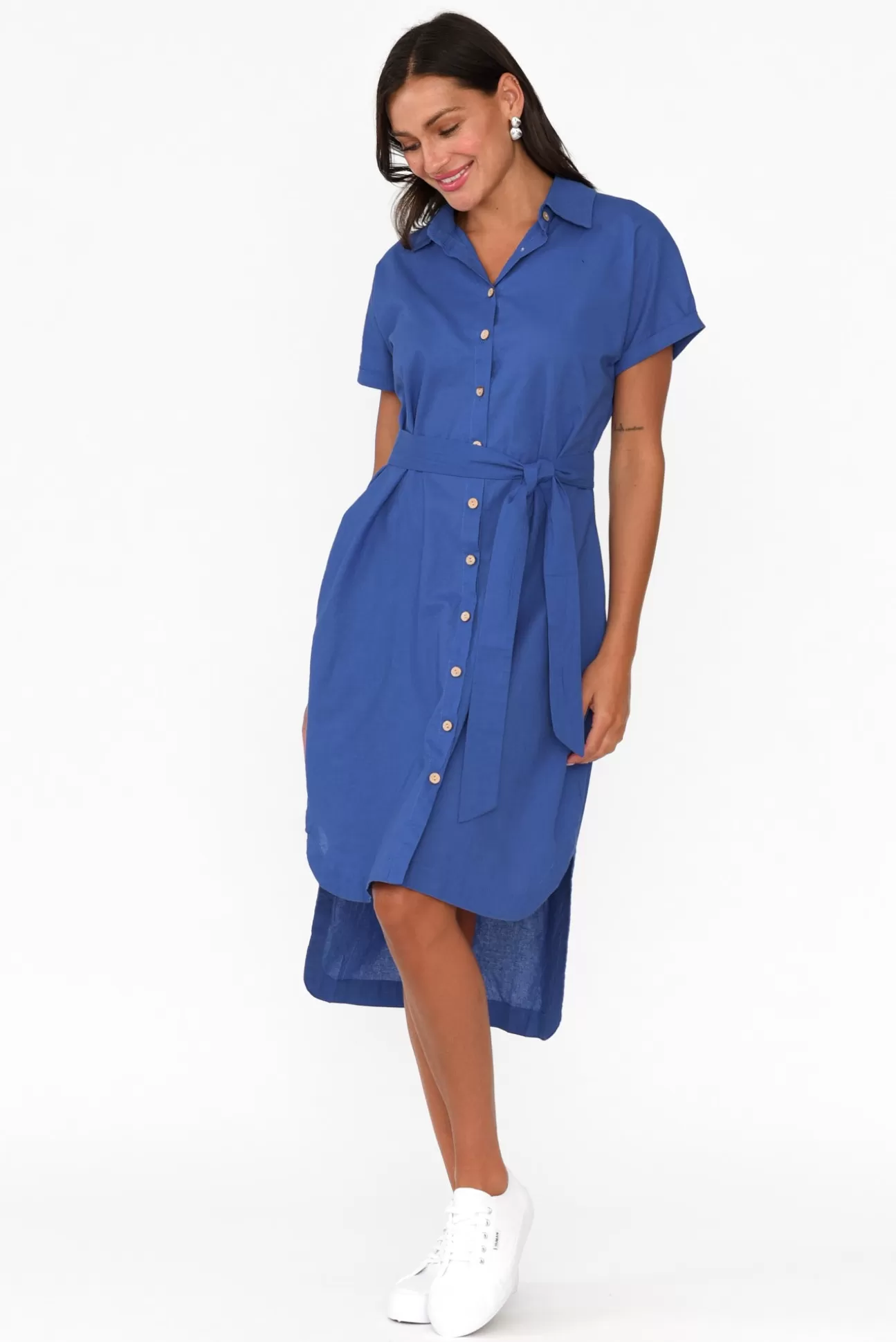 Cali and Co Mareli Cobalt Linen Blend Dress Cheap