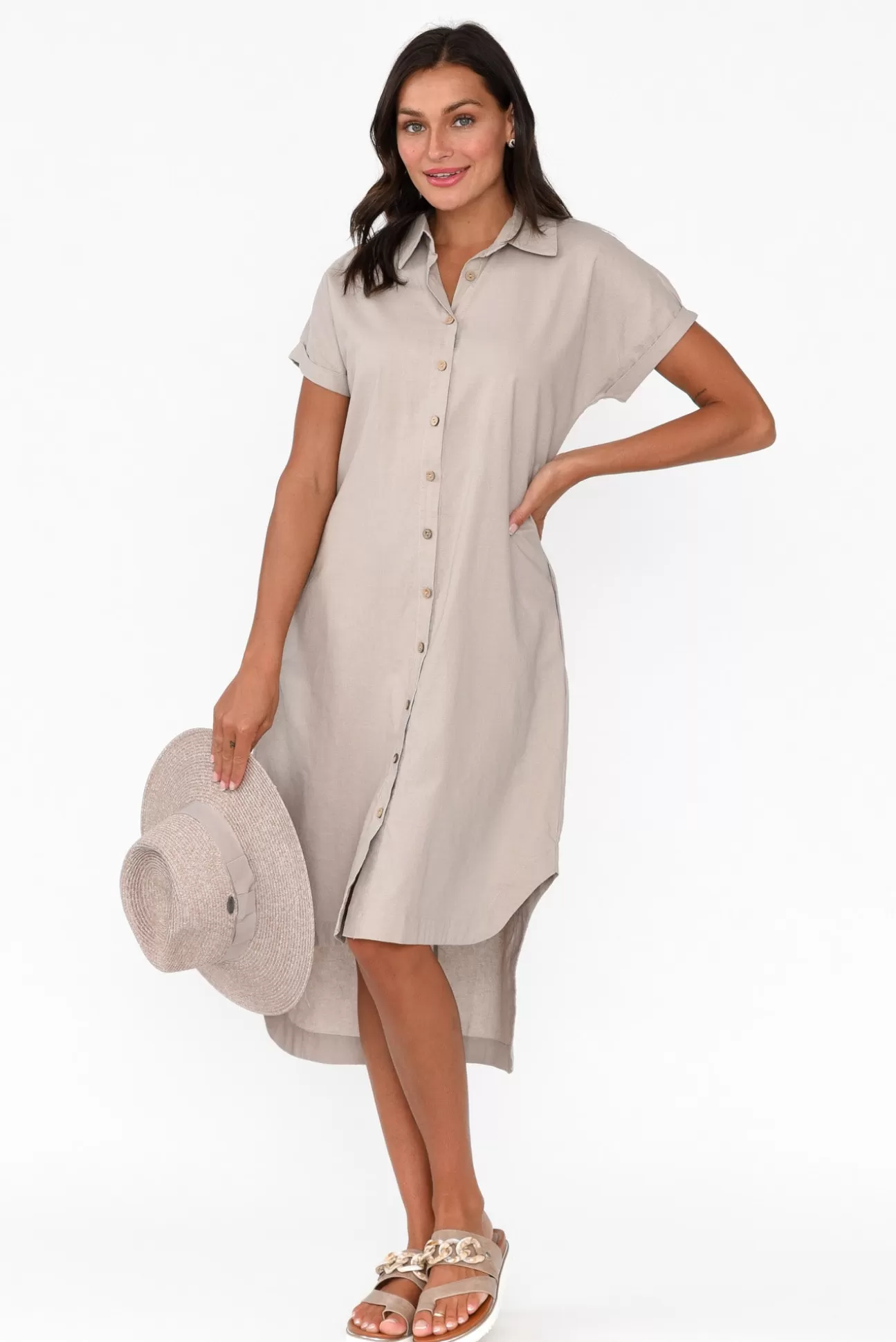 Cali and Co Mareli Natural Linen Blend Dress Clearance