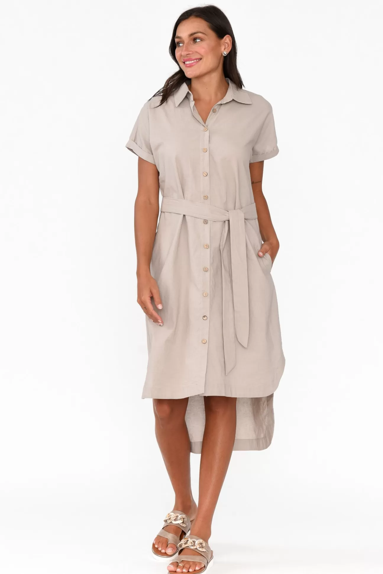 Cali and Co Mareli Natural Linen Blend Dress Clearance