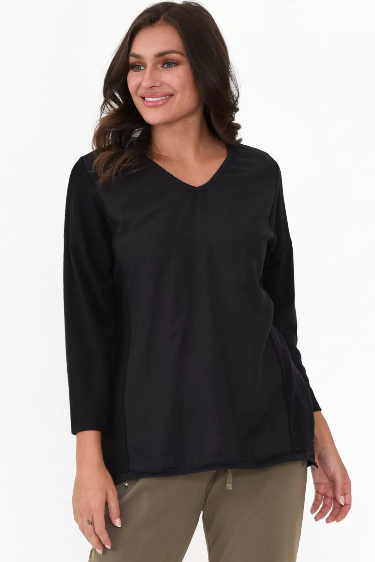 La Strada Mariah Black Linen Cotton Panel Top New