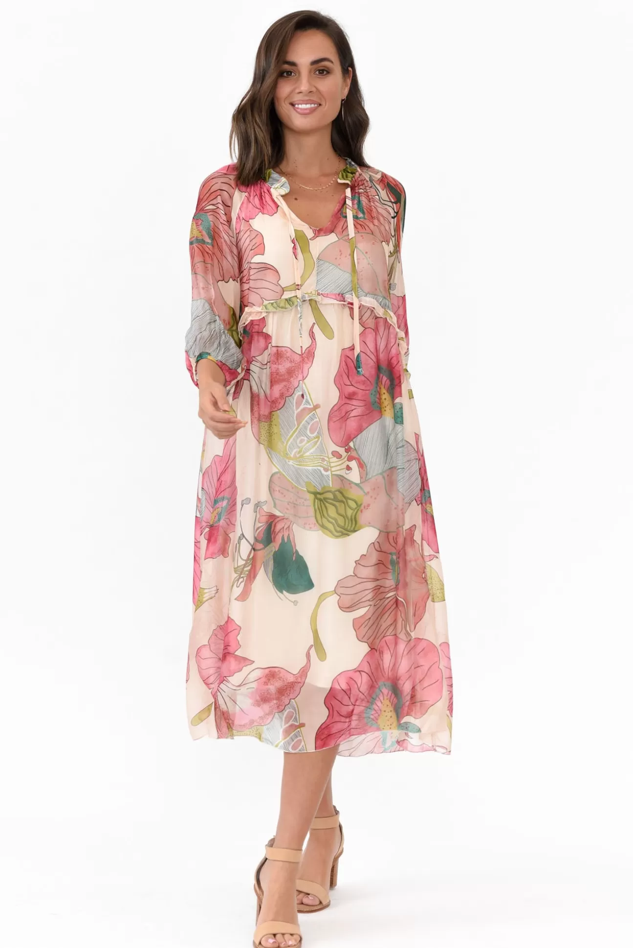 La Strada Maribel Pink Flower Silk Dress Best Sale