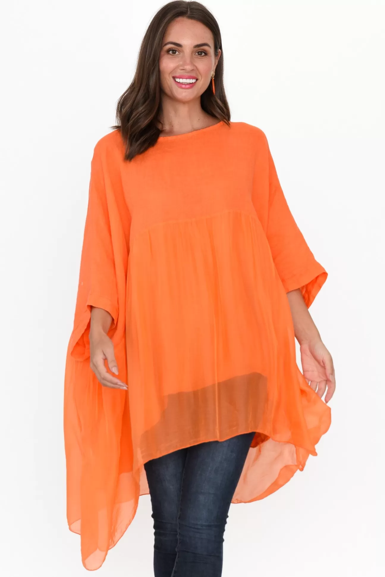 Fabuler Marietta Orange Silk Linen Top Fashion