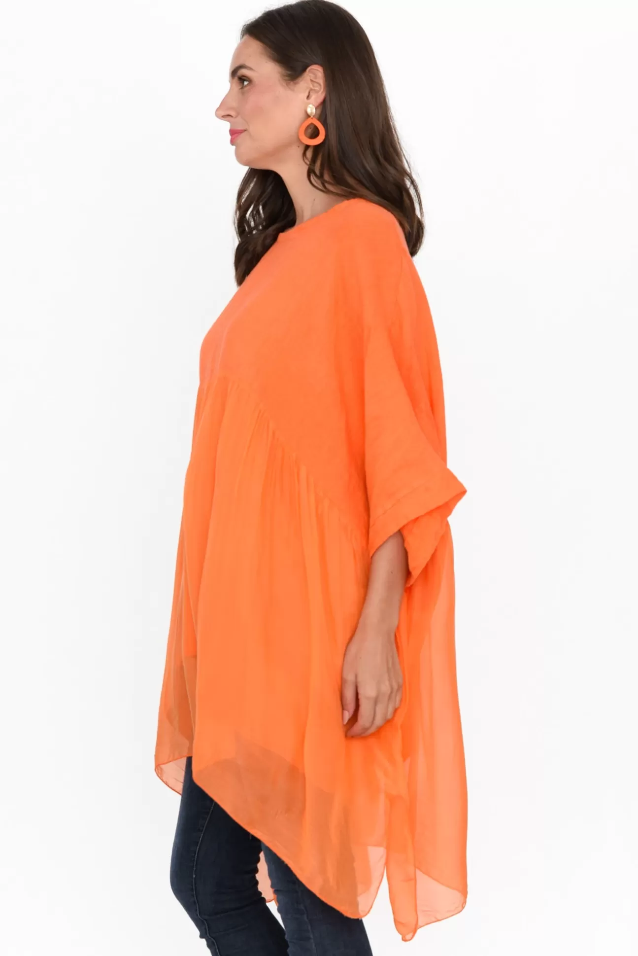 Fabuler Marietta Orange Silk Linen Top Fashion