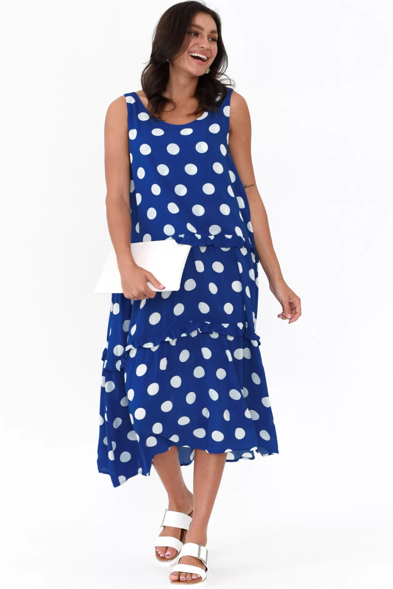 Threadz Marissa Cobalt Spot Frill Dress Best Sale