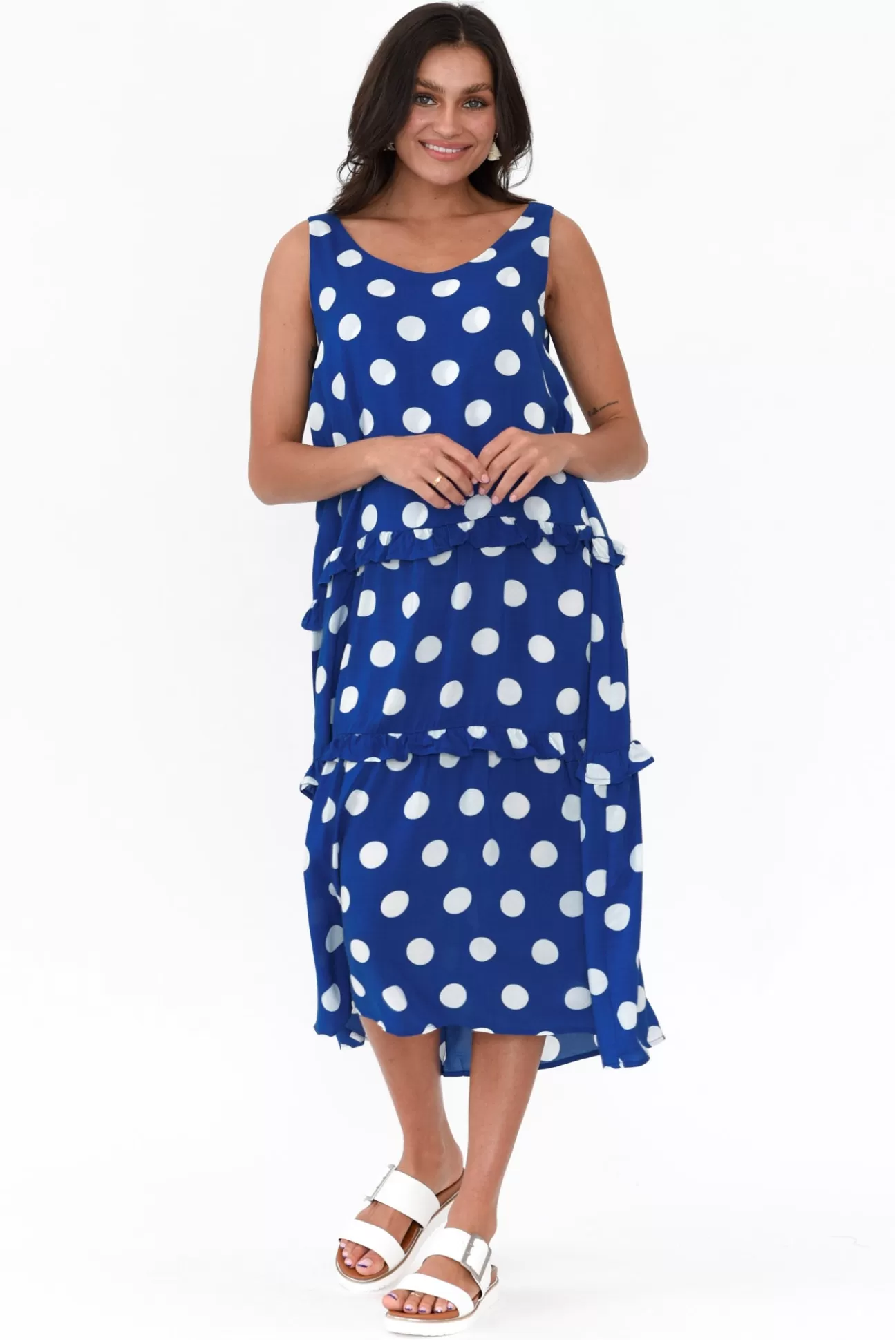 Threadz Marissa Cobalt Spot Frill Dress Best Sale