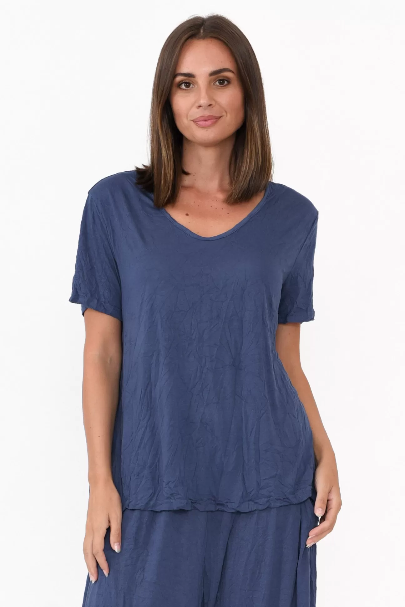 Cotton Village Marley Navy Crinkle Cotton Short Sleeve Top Best Sale