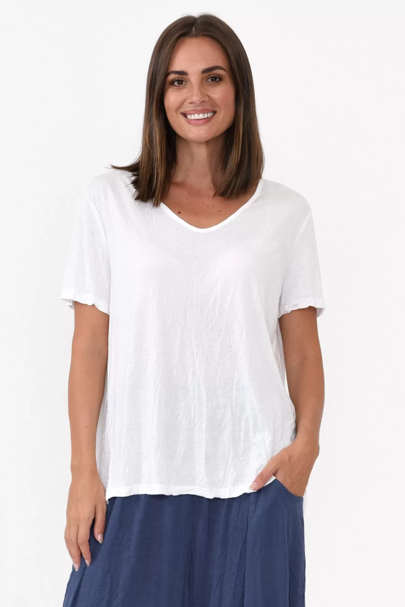 Cotton Village Marley White Crinkle Cotton Short Sleeve Top Fashion