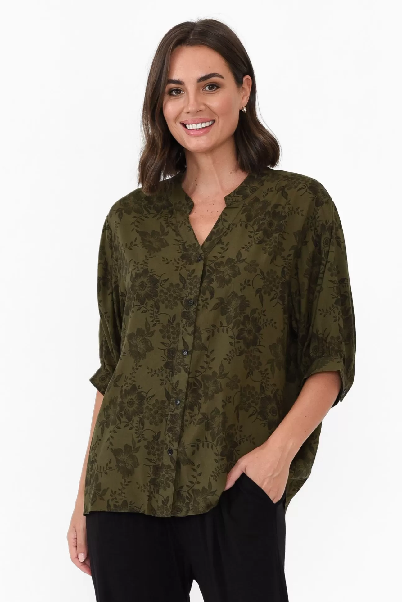 Willow Tree Marsden Khaki Garden Button Top Shop