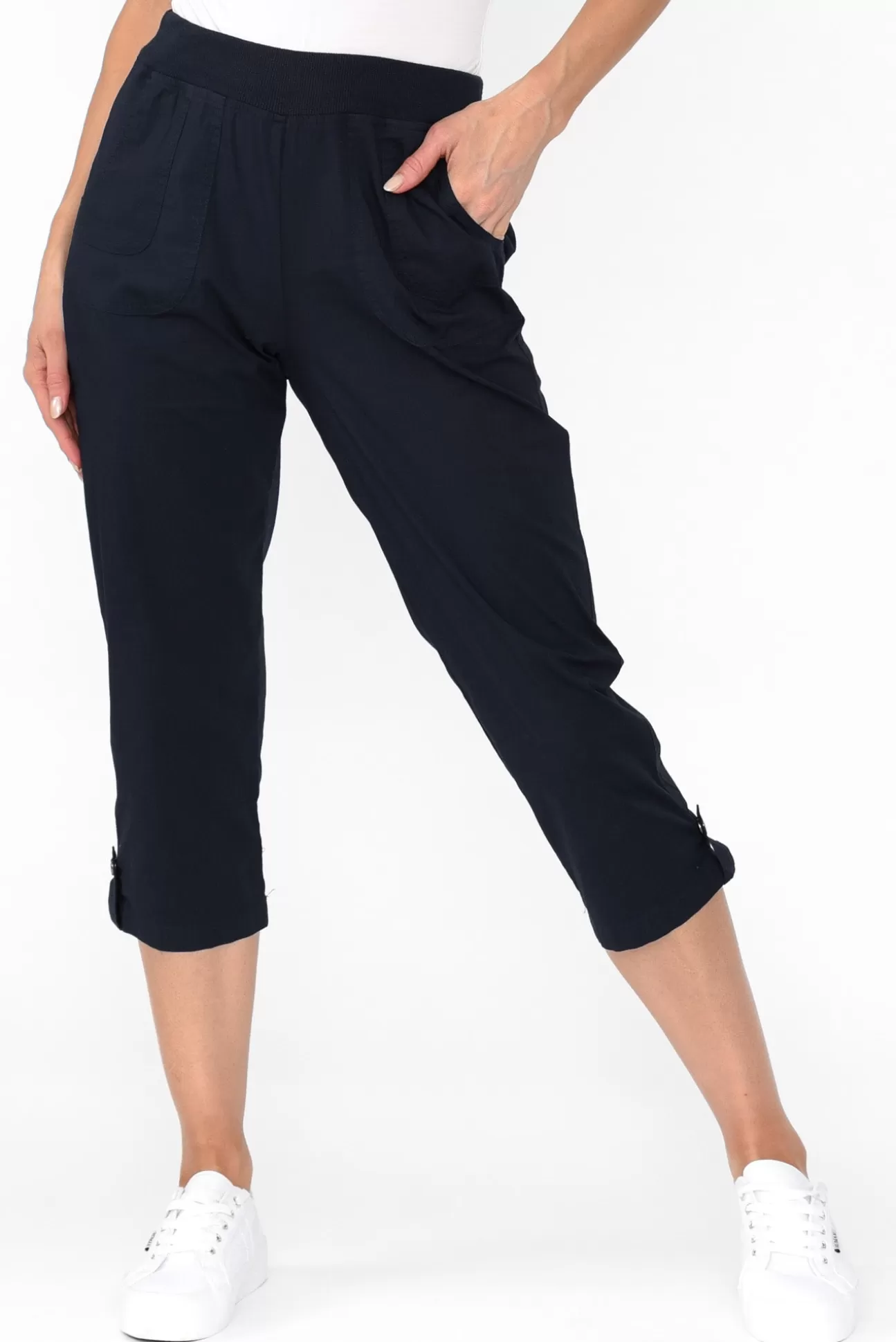 Threadz Marta Navy Cotton 3/4 Pant Outlet