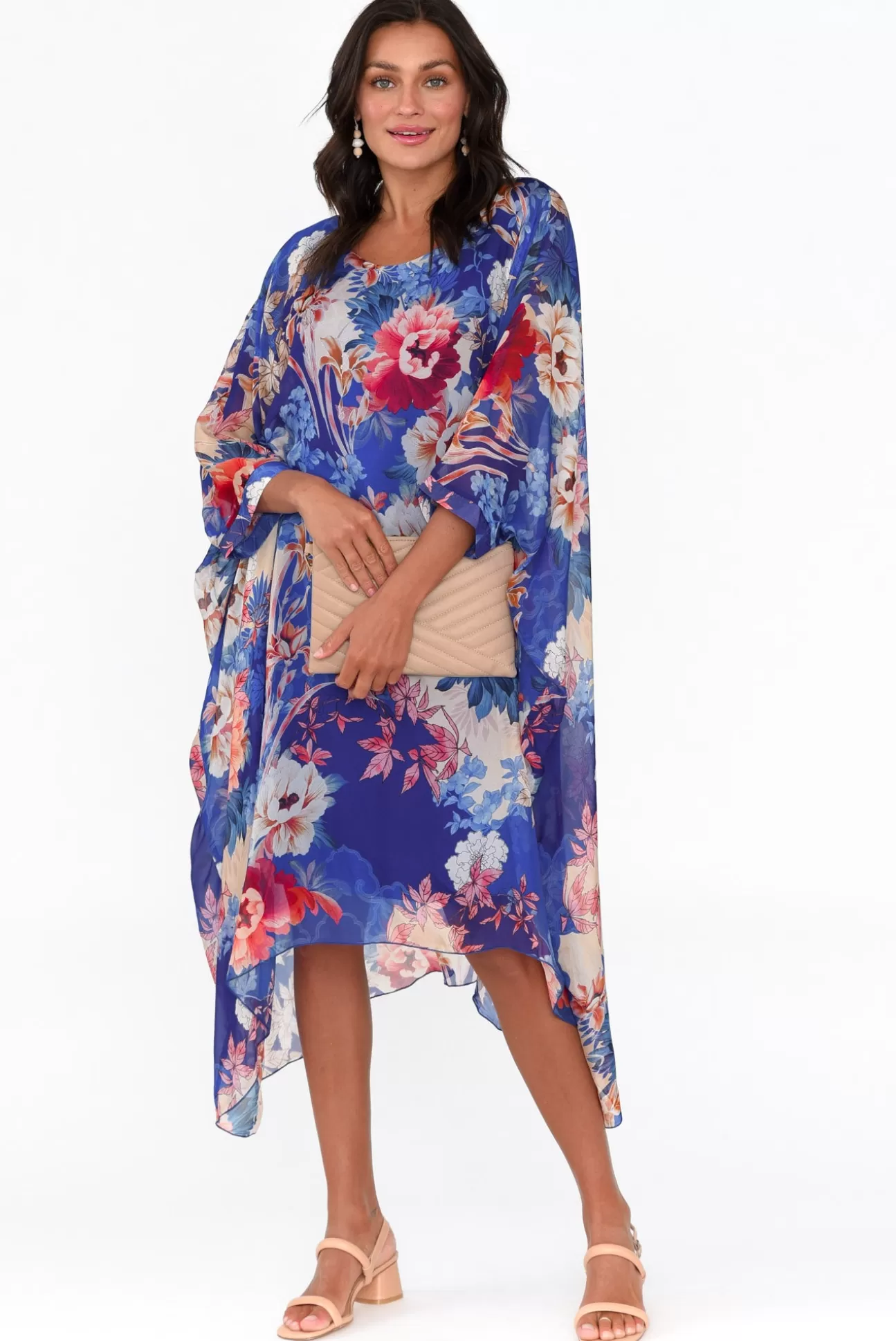 AE Luxe Marybeth Cobalt Floral Silk Kaftan Fashion