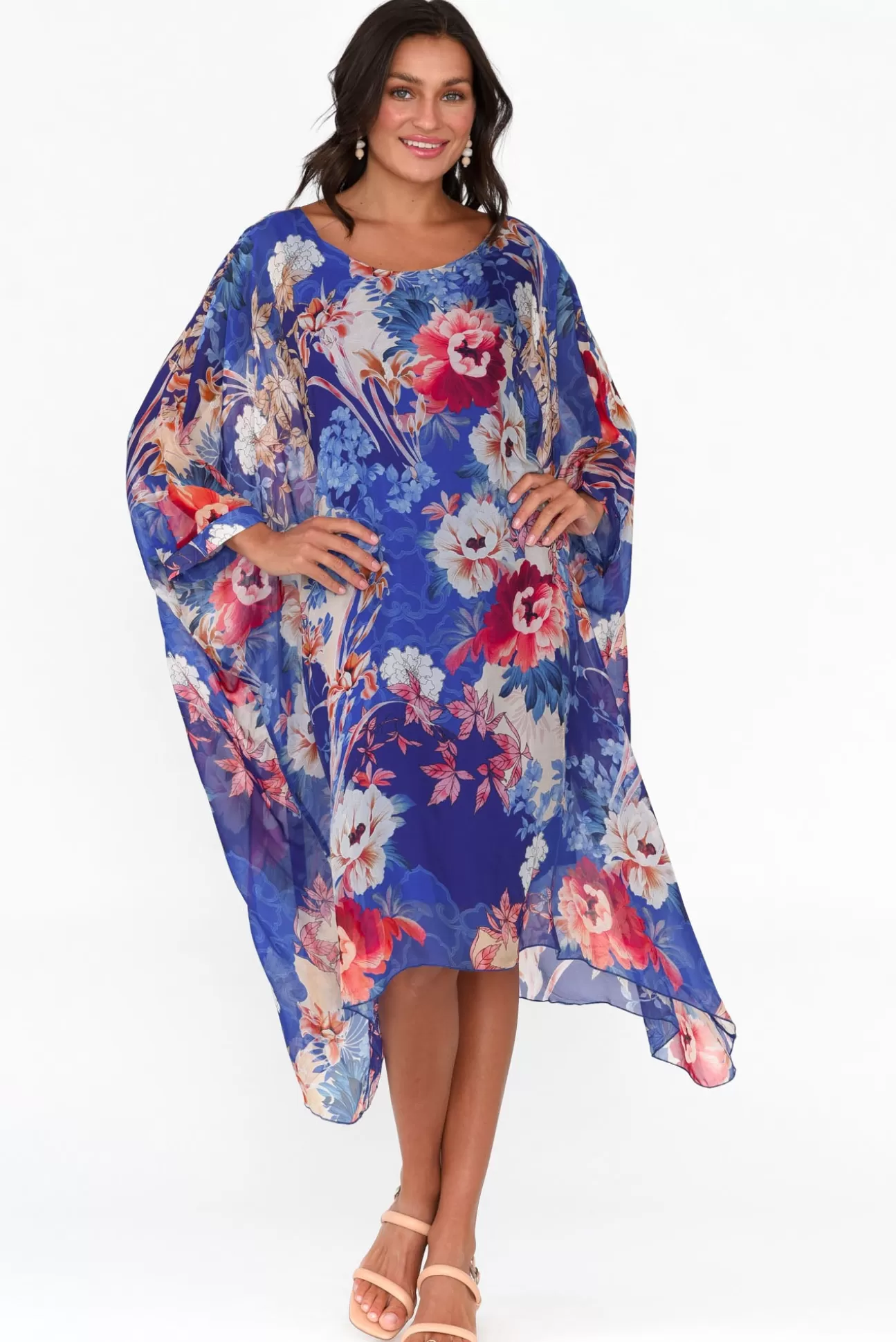 AE Luxe Marybeth Cobalt Floral Silk Kaftan Fashion