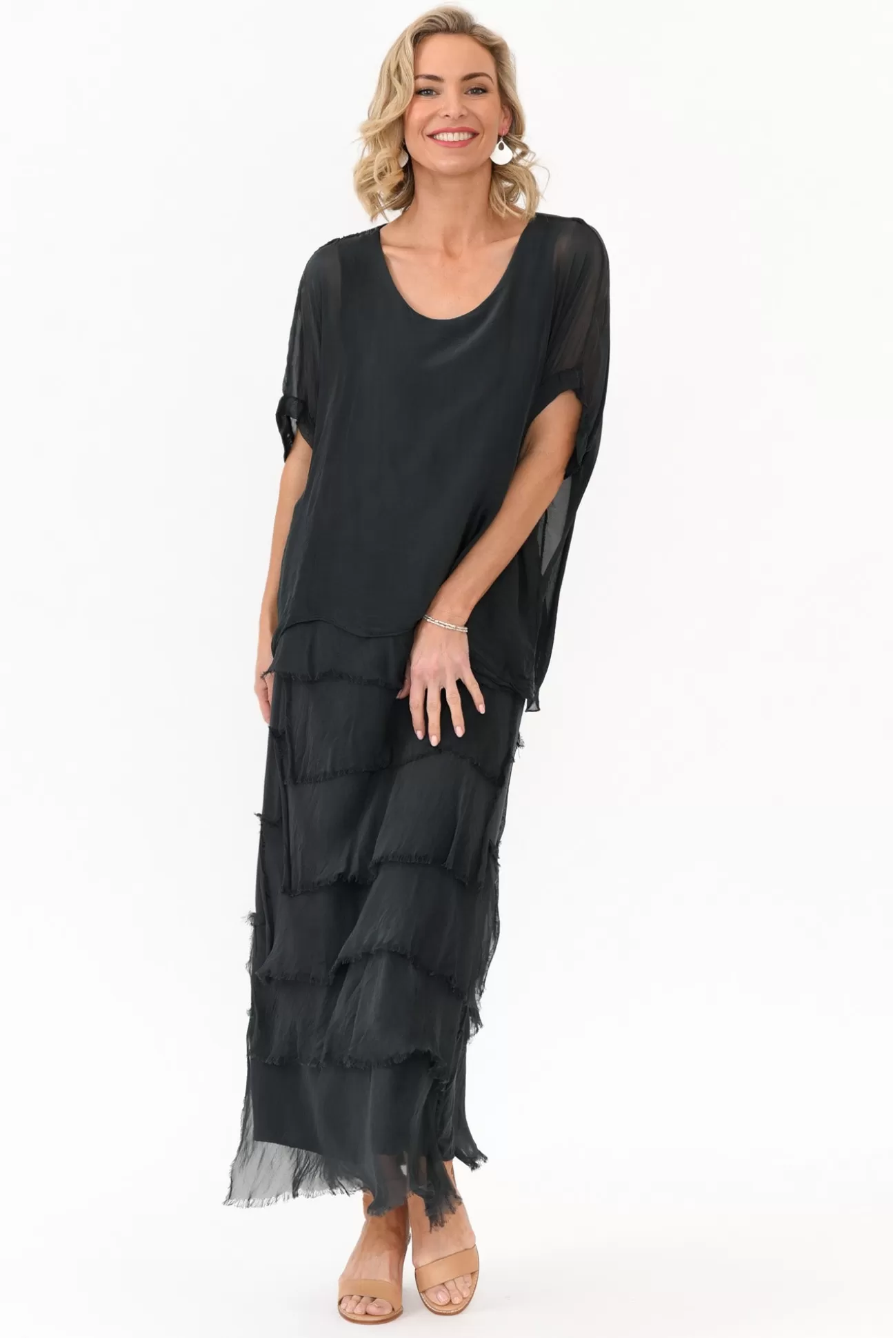 Donna Donna Maryland Charcoal Silk Layer Dress Outlet