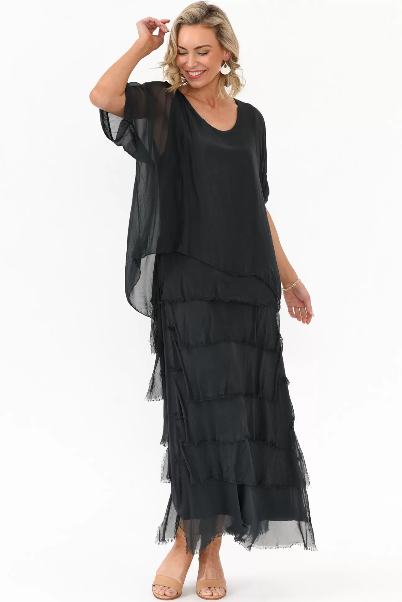 Donna Donna Maryland Charcoal Silk Layer Dress Outlet