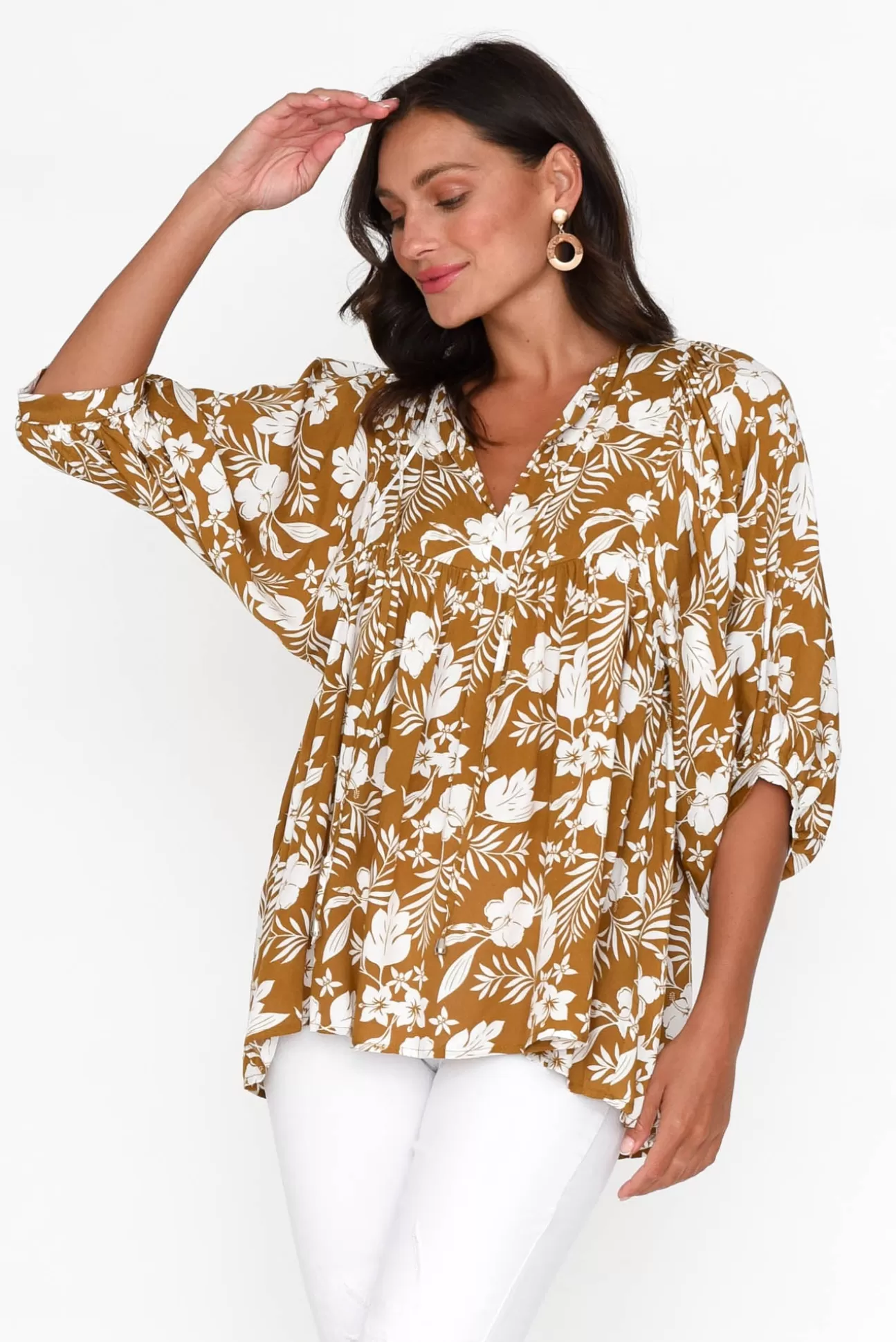 New U Collection Marylee Mustard Garden Gathered Top Sale