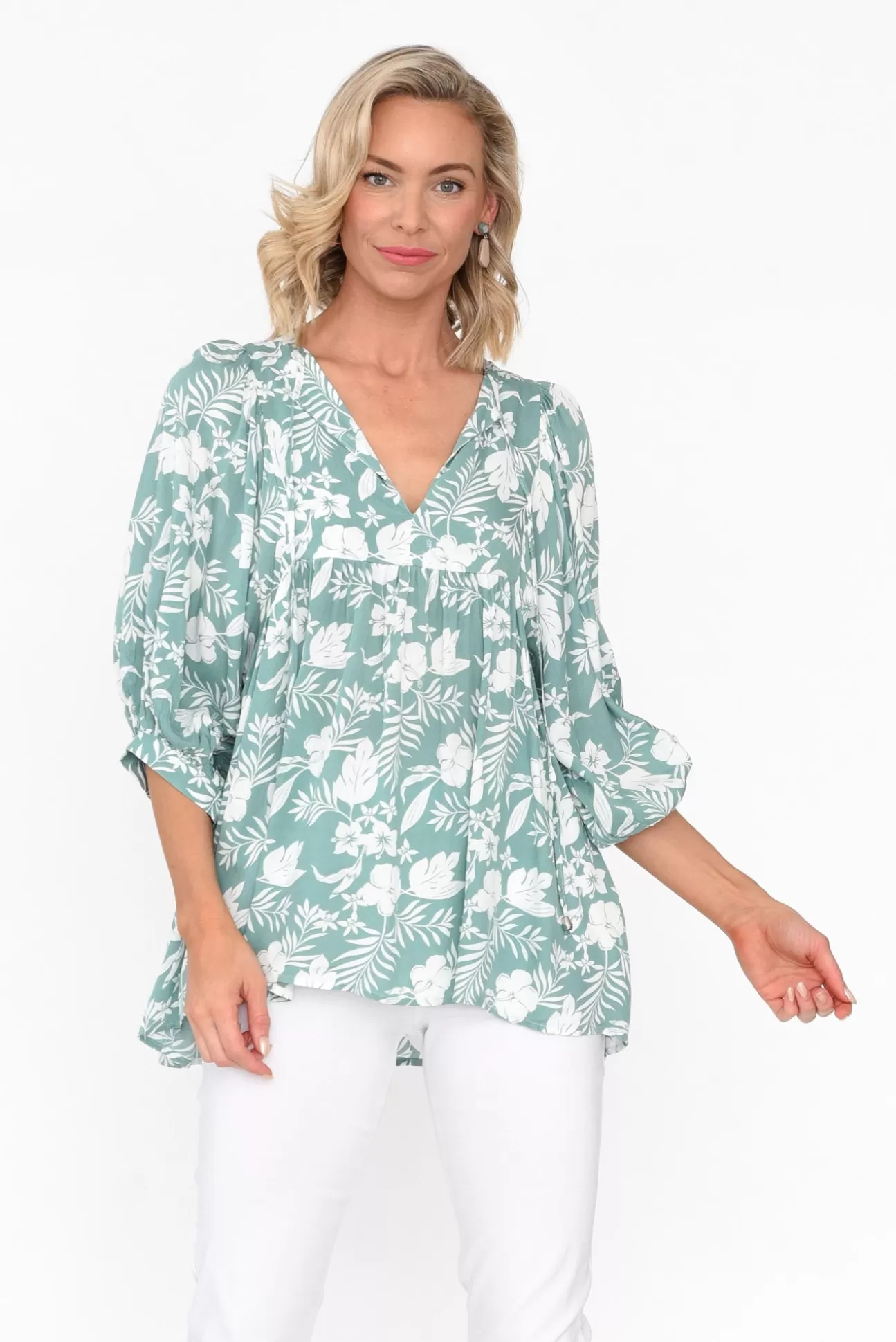 New U Collection Marylee Sage Garden Gathered Top Cheap