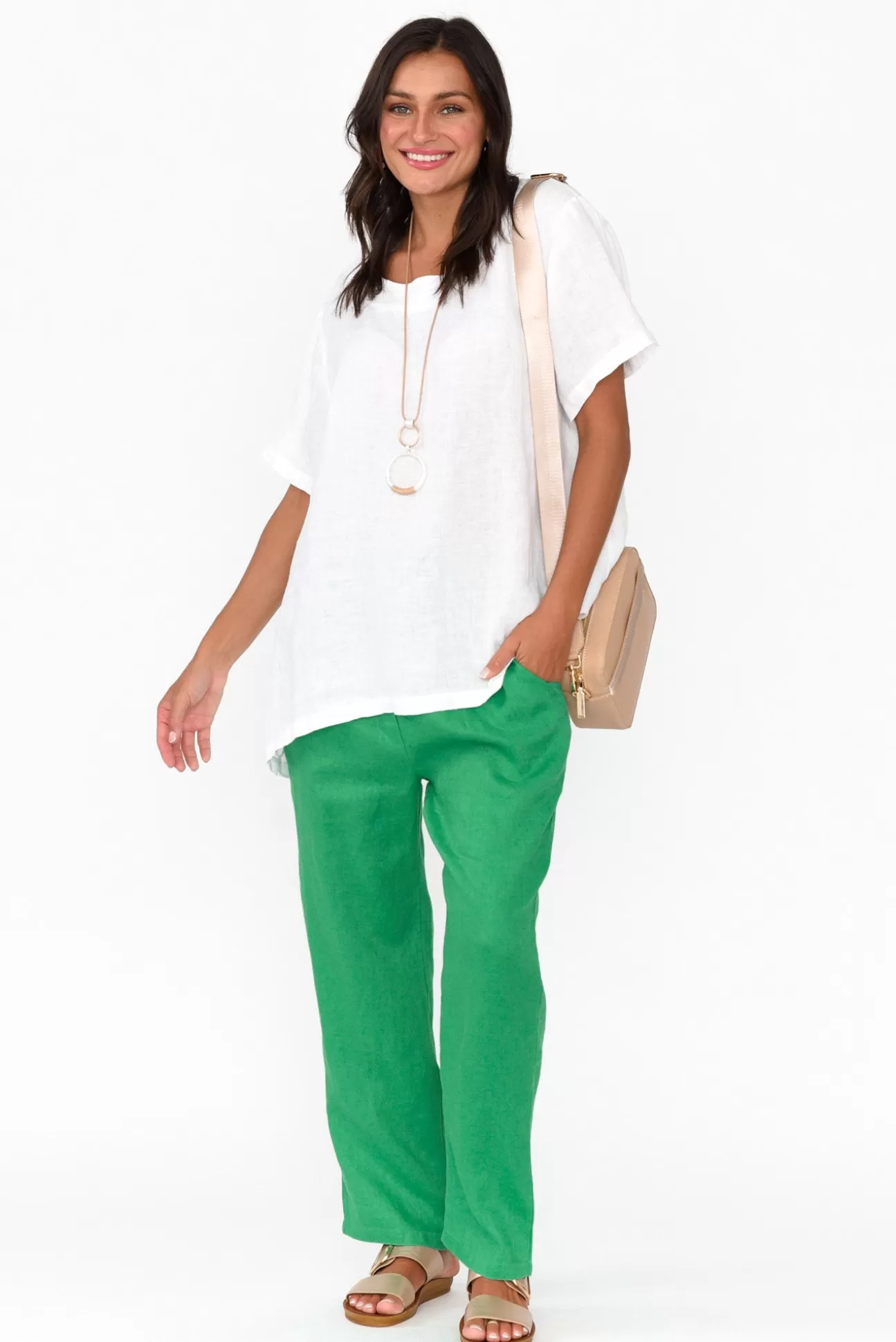 Cali and Co Marylou Green Linen Pocket Pant Clearance