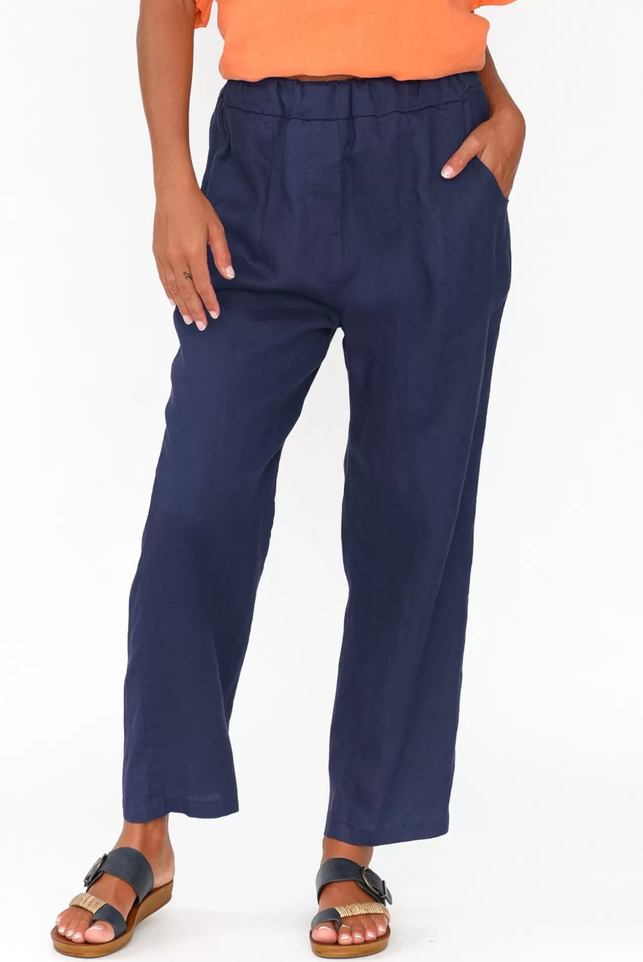 Cali and Co Marylou Navy Linen Pocket Pant Cheap