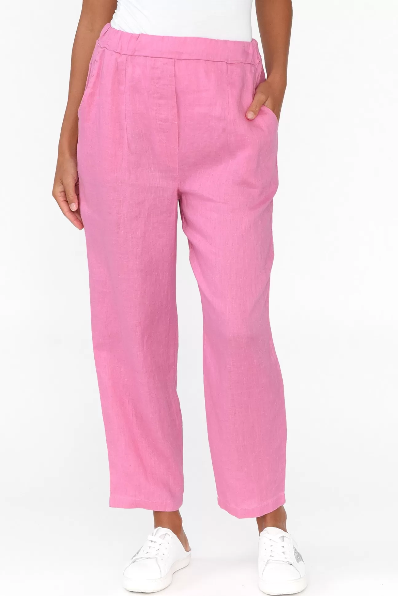 Cali and Co Marylou Pink Linen Pocket Pant Cheap