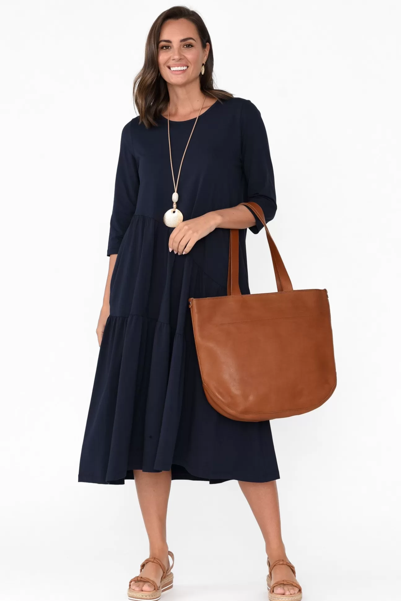 Tirelli Masie Deep Navy Diagonal Gathered Dress Shop