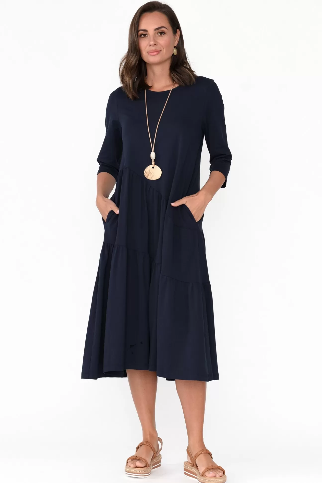 Tirelli Masie Deep Navy Diagonal Gathered Dress Shop