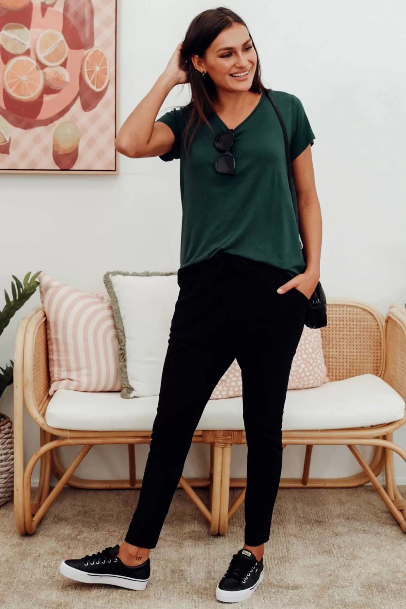 Betty Basics Matilda Forest Green V Neck Tee Sale