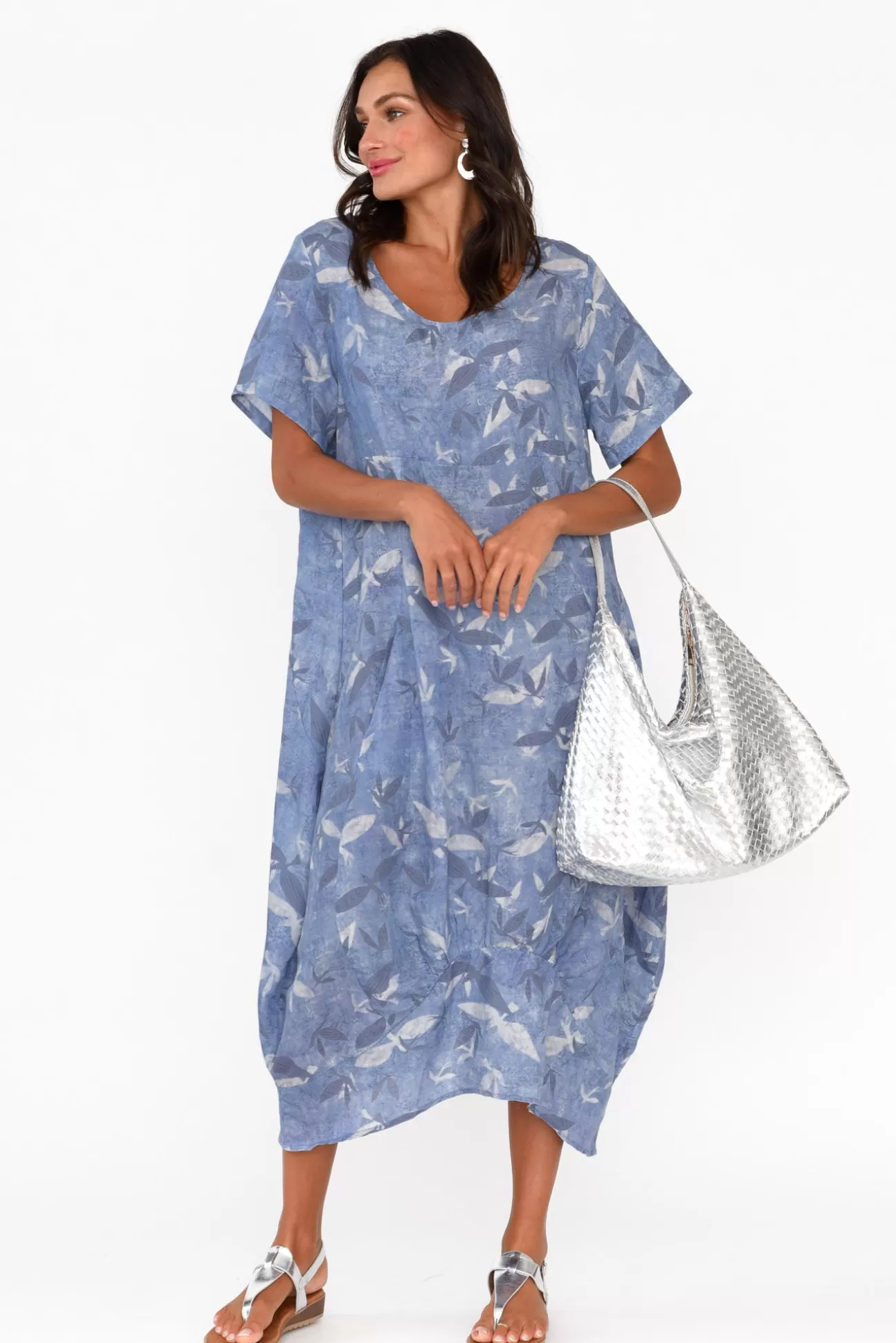 Cali and Co Mattie Blue Bird Linen Dress Online