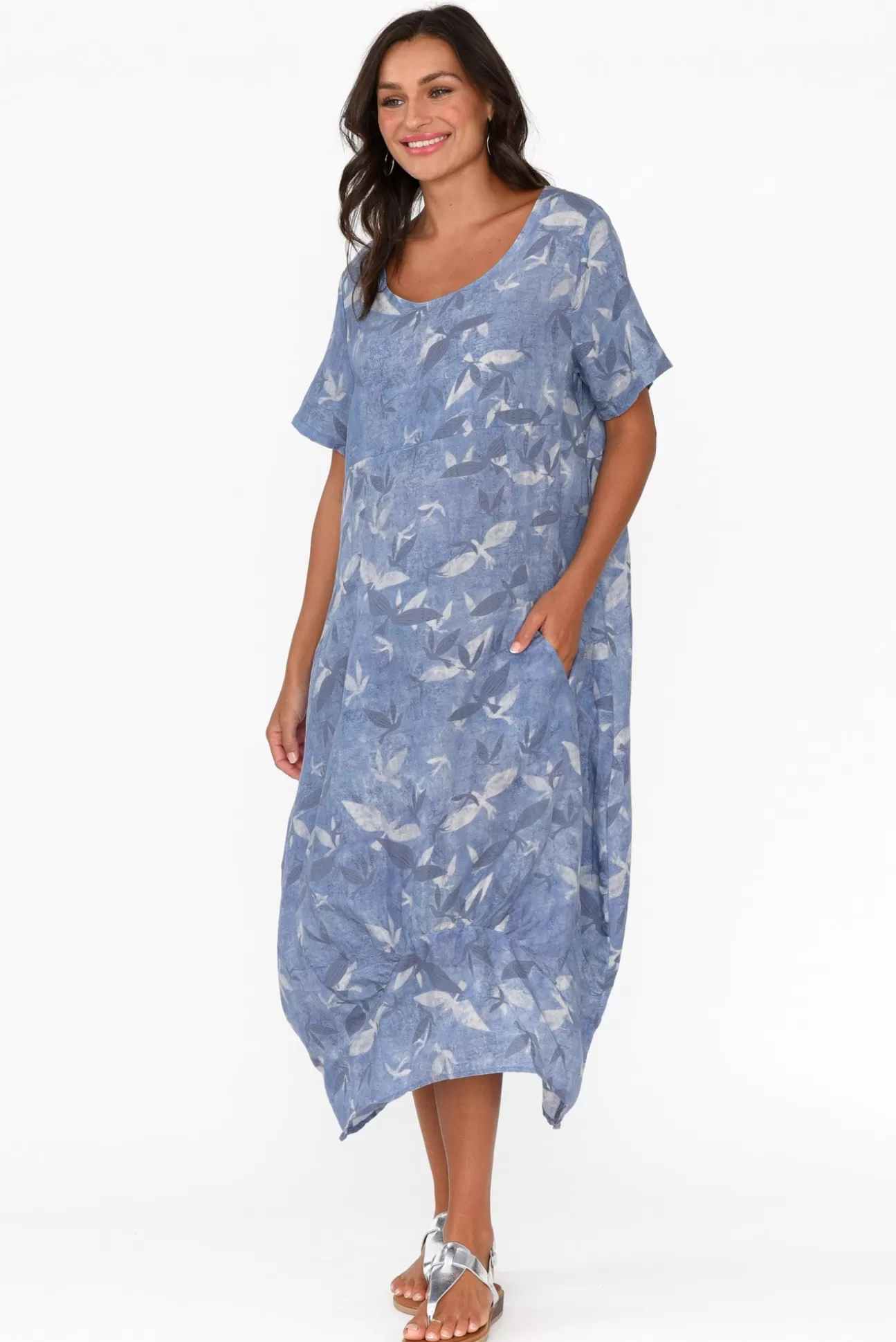 Cali and Co Mattie Blue Bird Linen Dress Online