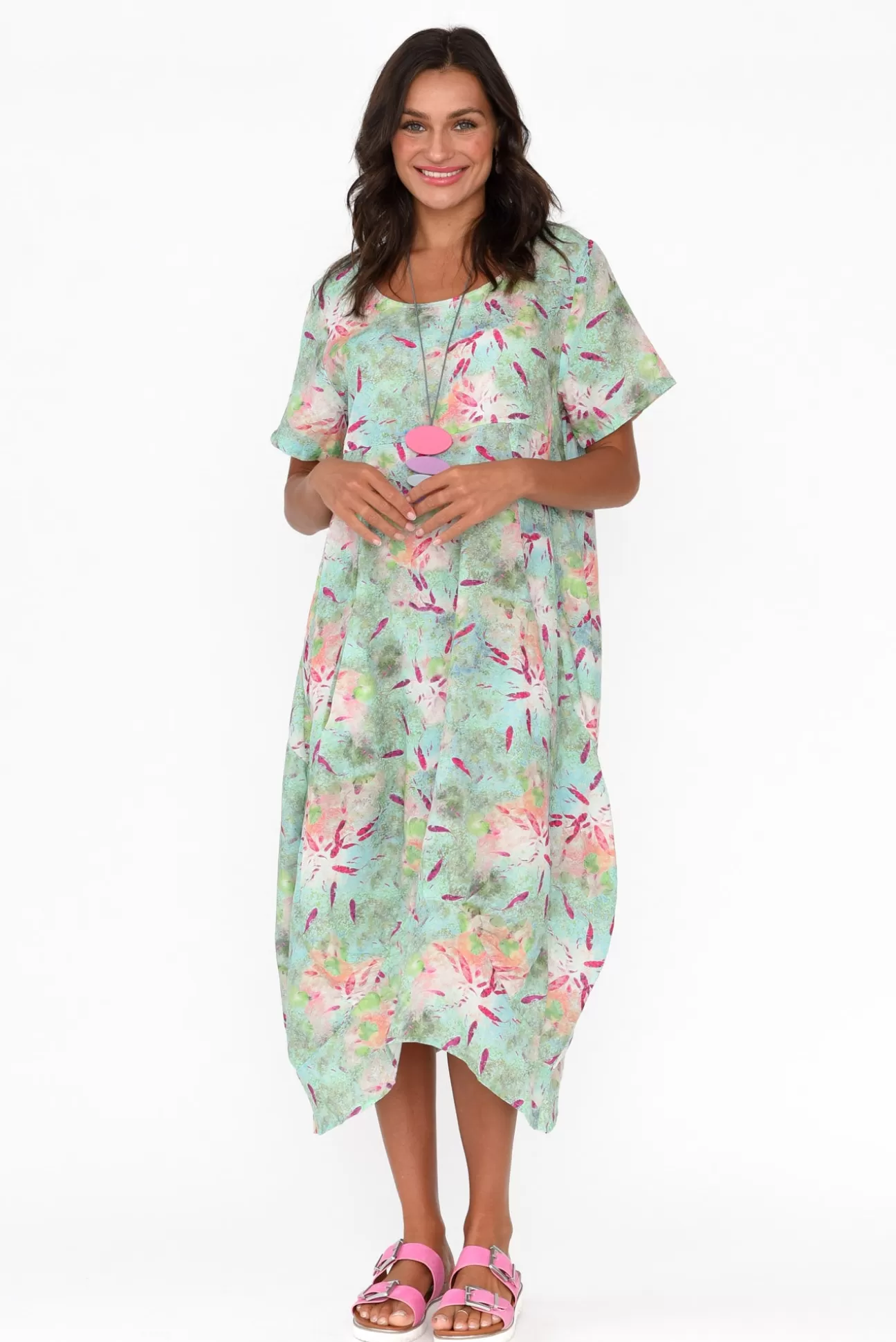 Cali and Co Mattie Mint Abstract Linen Dress Sale