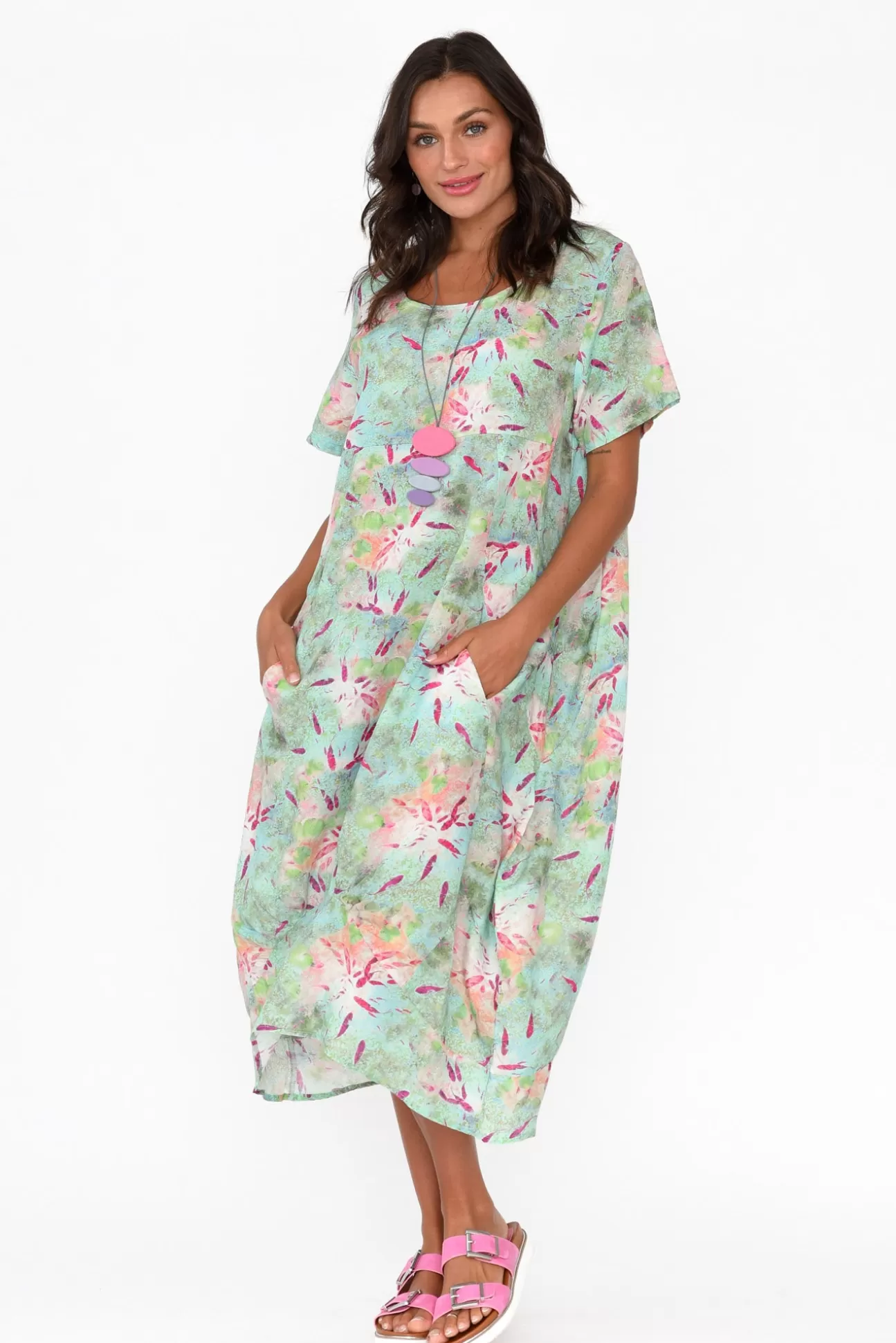 Cali and Co Mattie Mint Abstract Linen Dress Sale