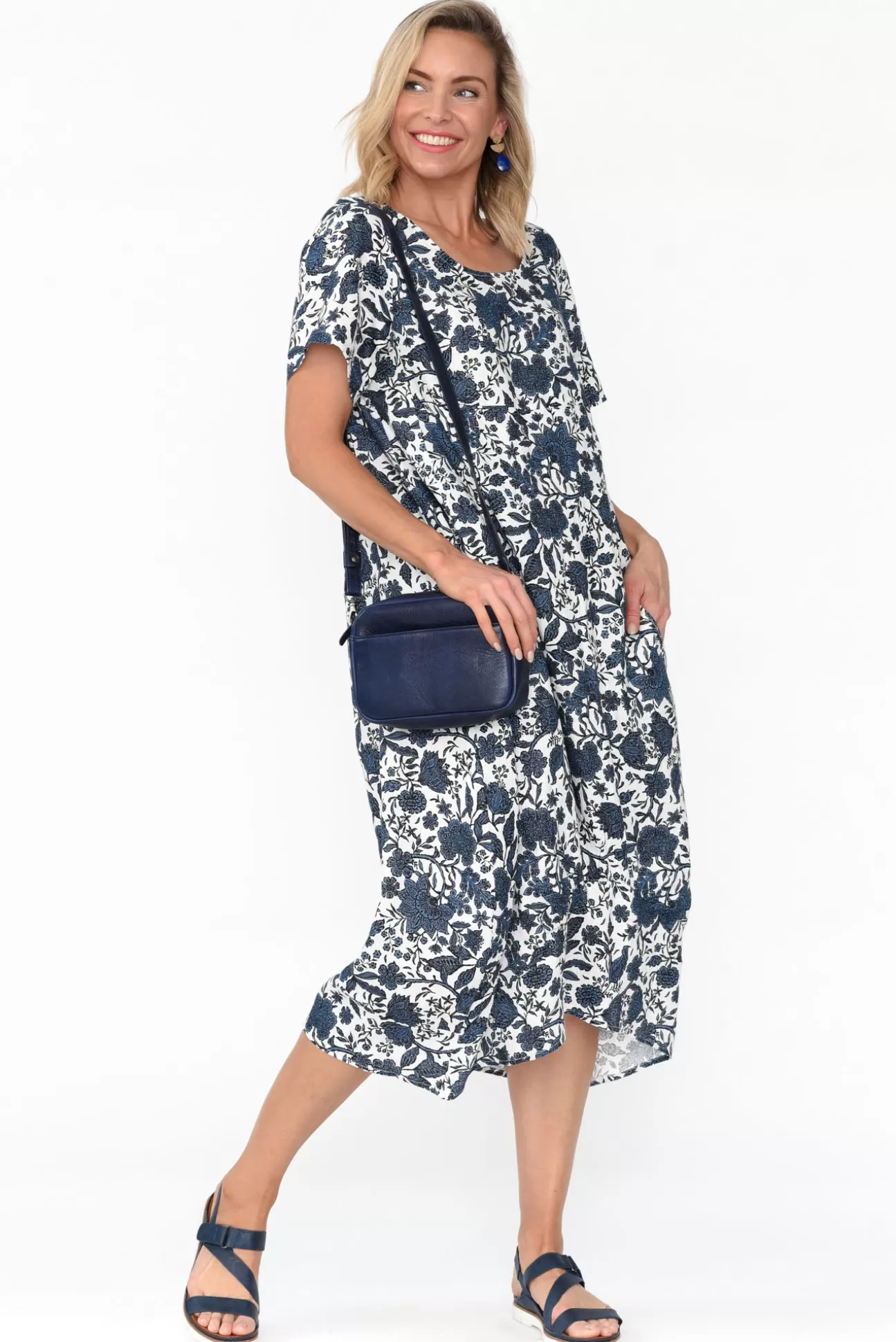 Cali and Co Mattie Navy Garden Linen Dress Shop