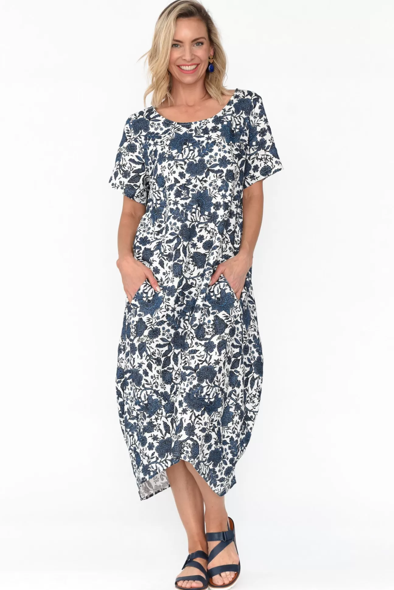 Cali and Co Mattie Navy Garden Linen Dress Shop