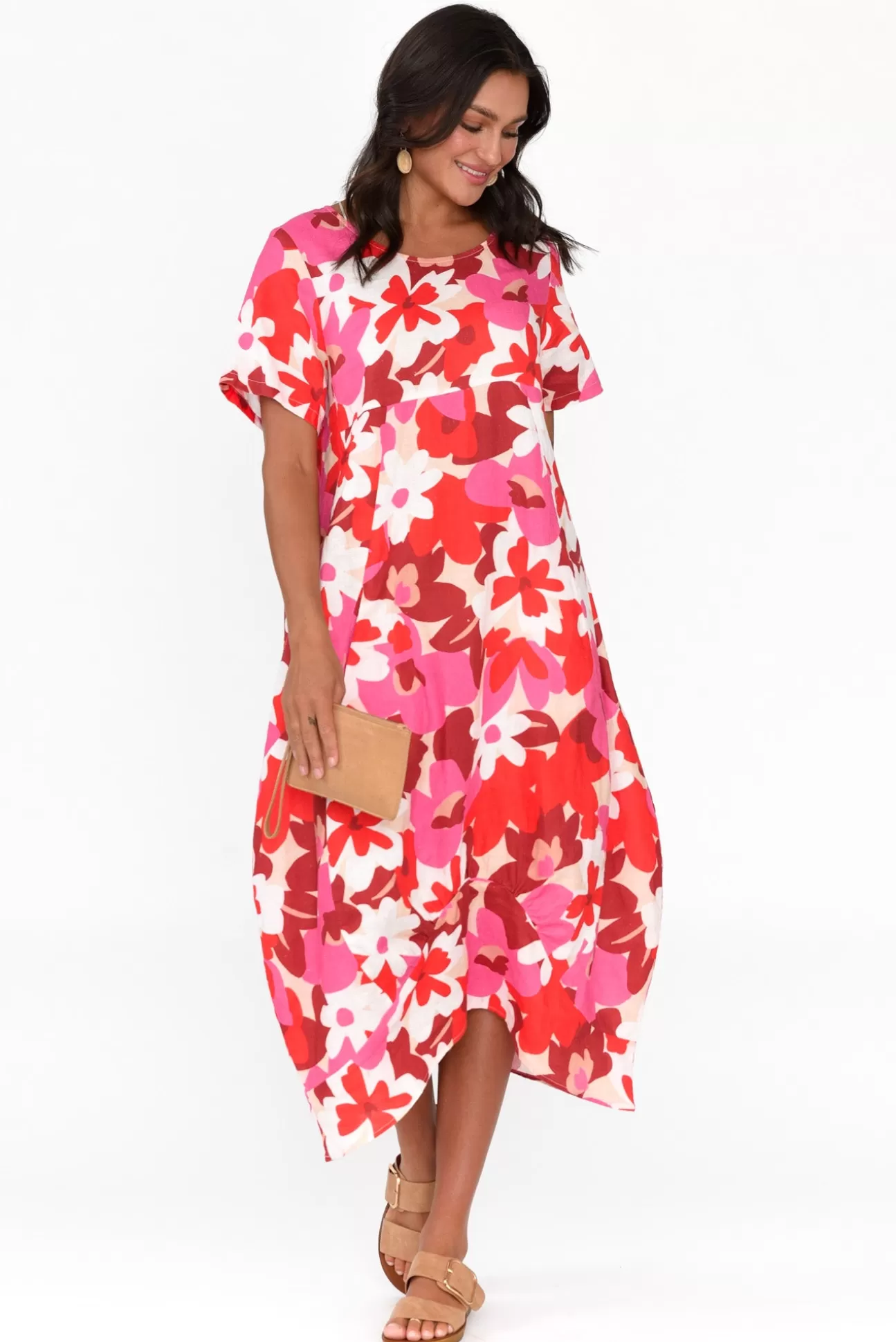 Cali and Co Mattie Red Floral Linen Dress Store