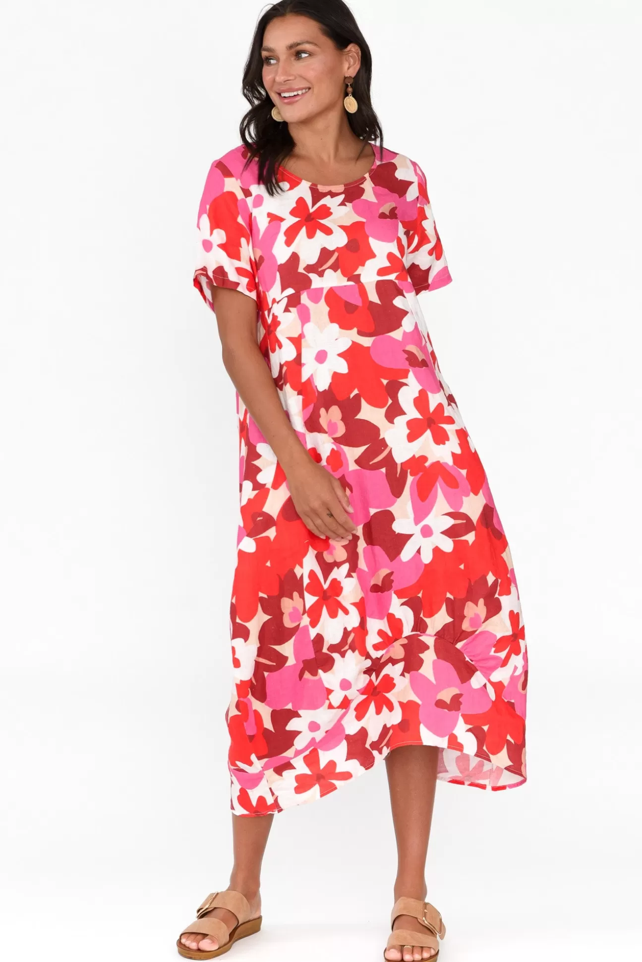 Cali and Co Mattie Red Floral Linen Dress Store