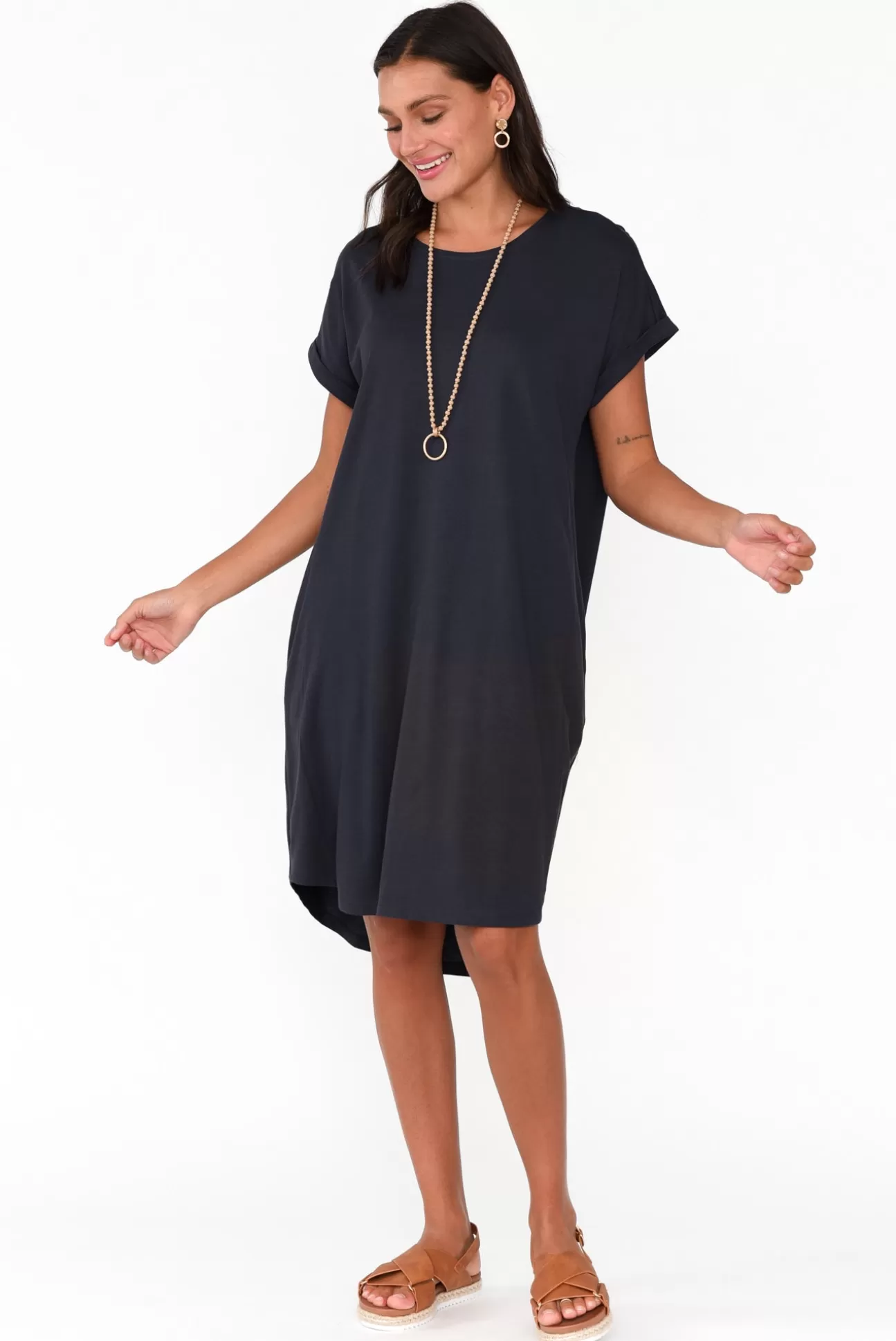 Betty Basics Maxine Charcoal Cotton T-Shirt Dress Fashion