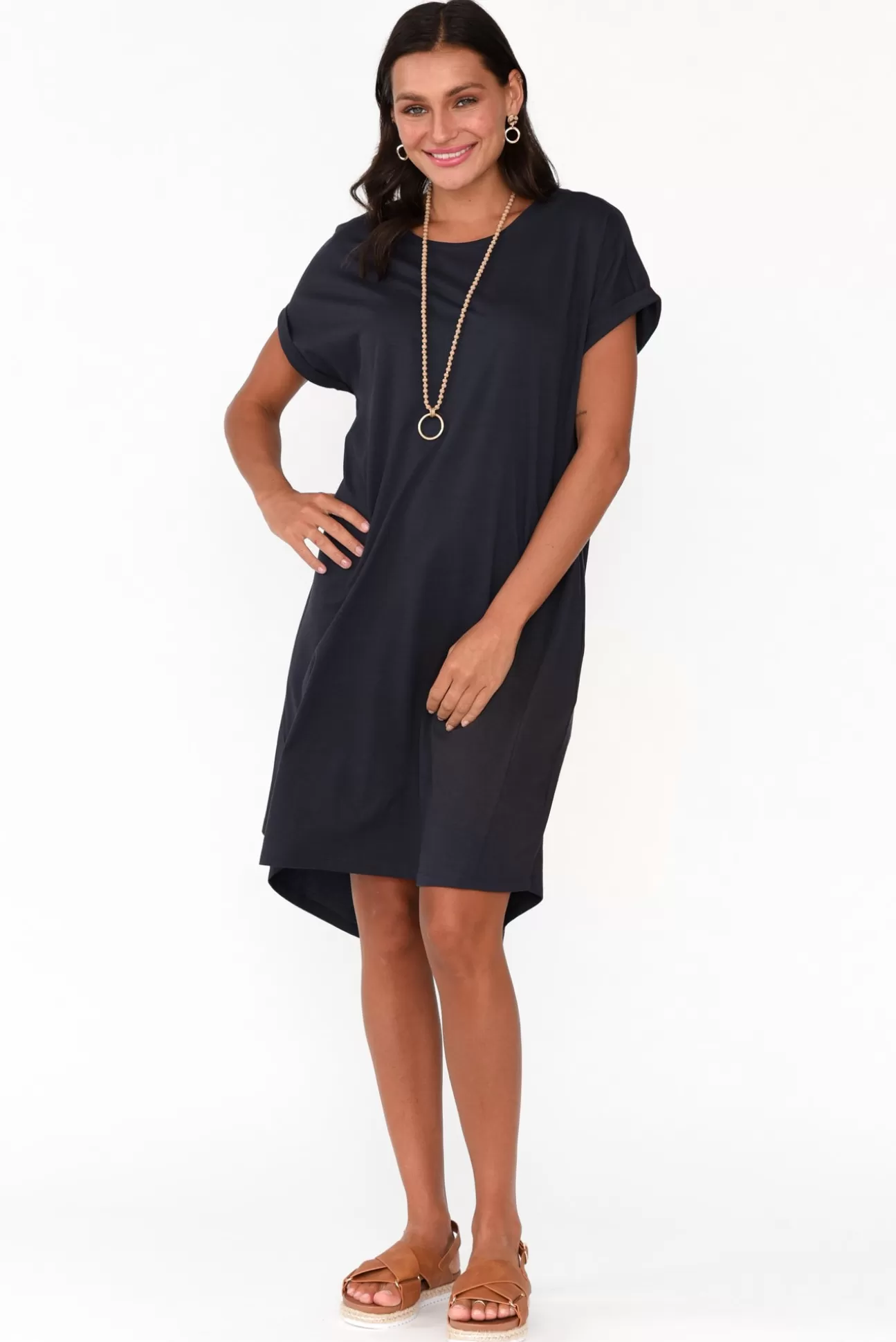 Betty Basics Maxine Charcoal Cotton T-Shirt Dress Fashion