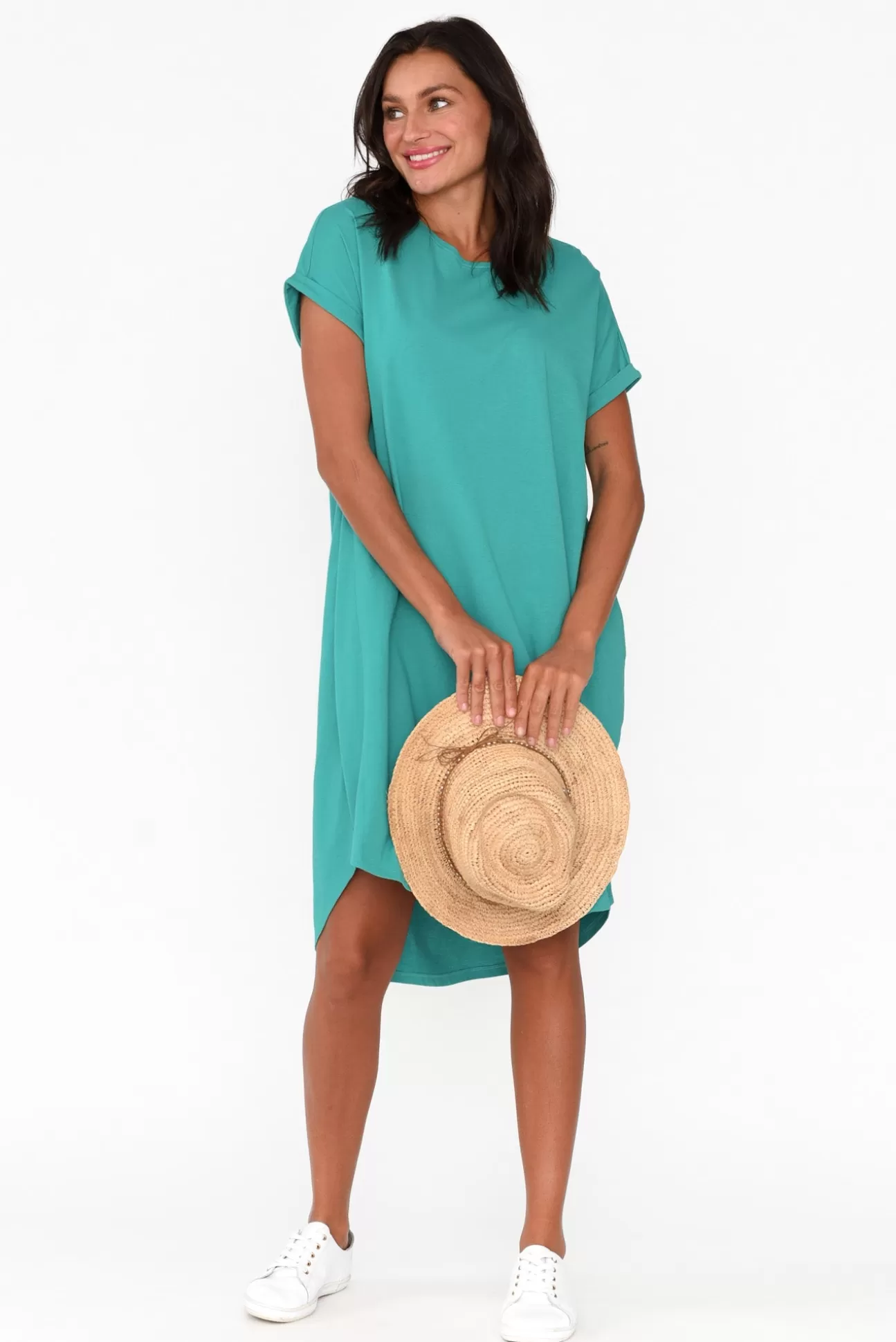 Betty Basics Maxine Jade Green Cotton T-Shirt Dress New