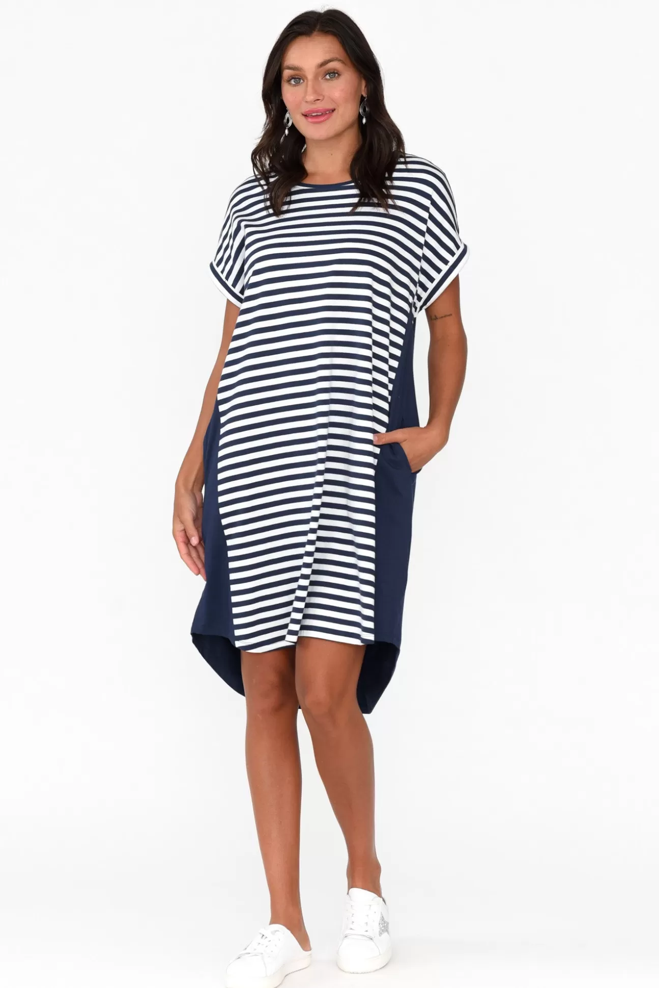 Betty Basics Maxine Navy Stripe Cotton T-Shirt Dress Discount