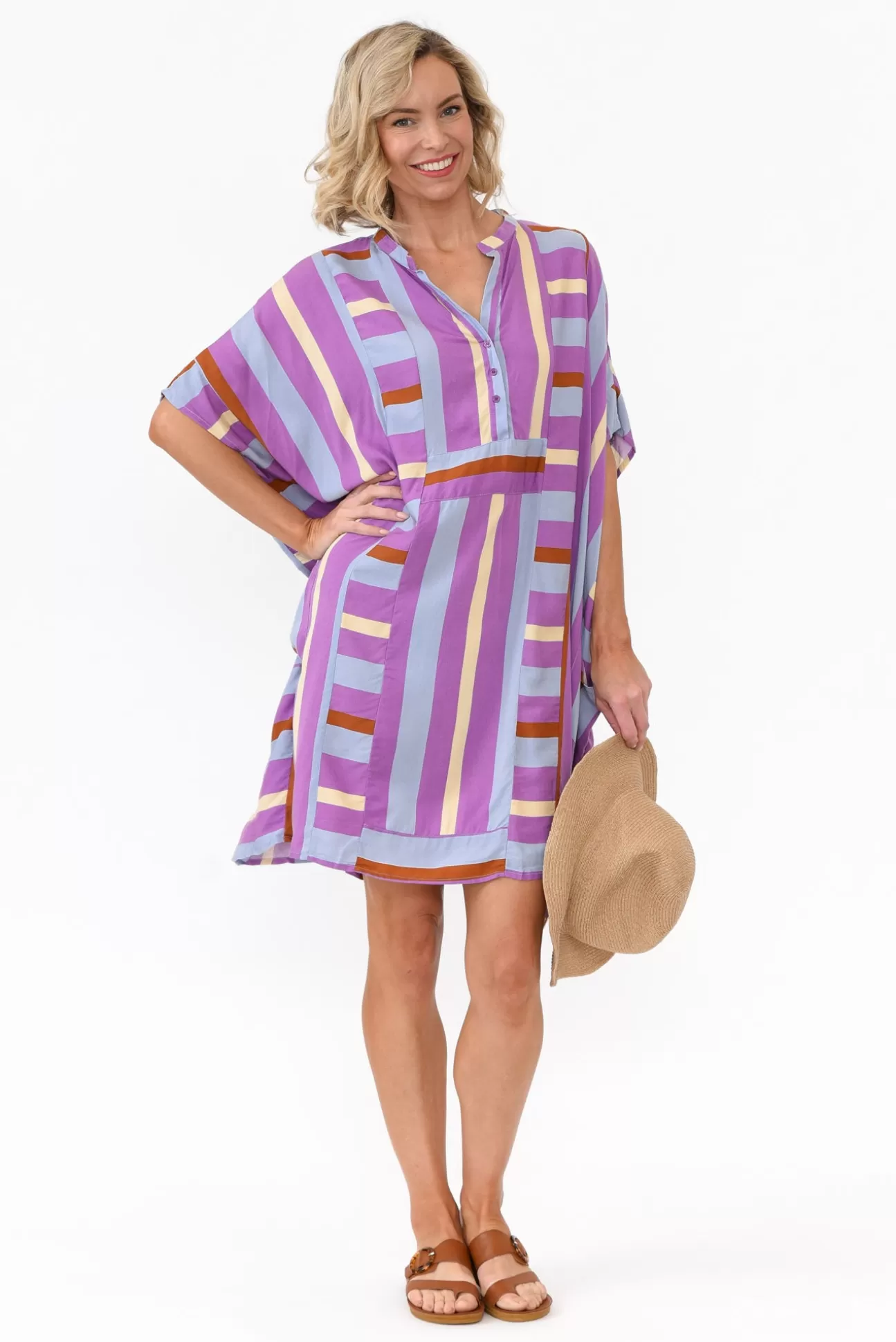 PQ Maye Purple Stripe V Neck Kaftan Cheap