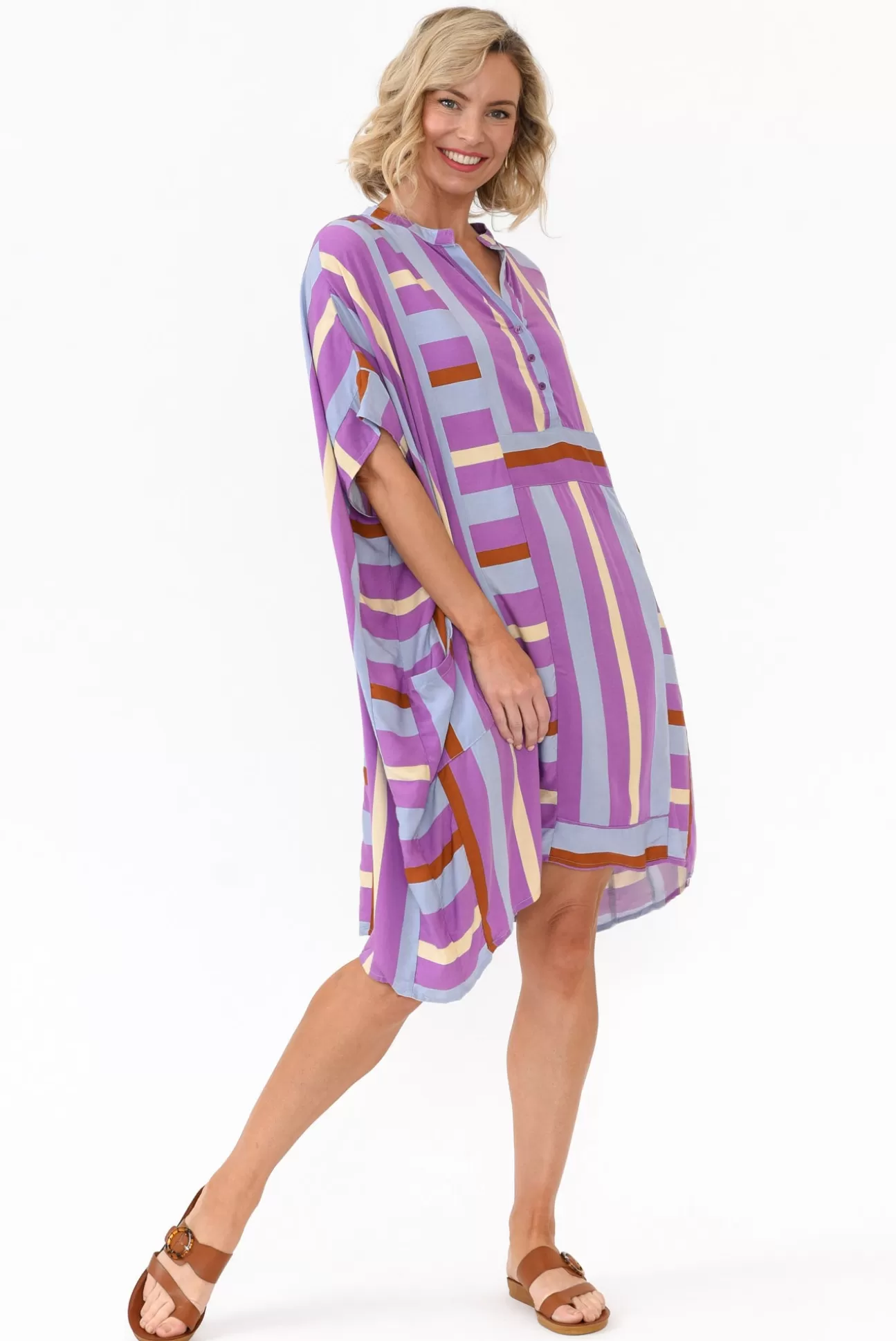 PQ Maye Purple Stripe V Neck Kaftan Cheap